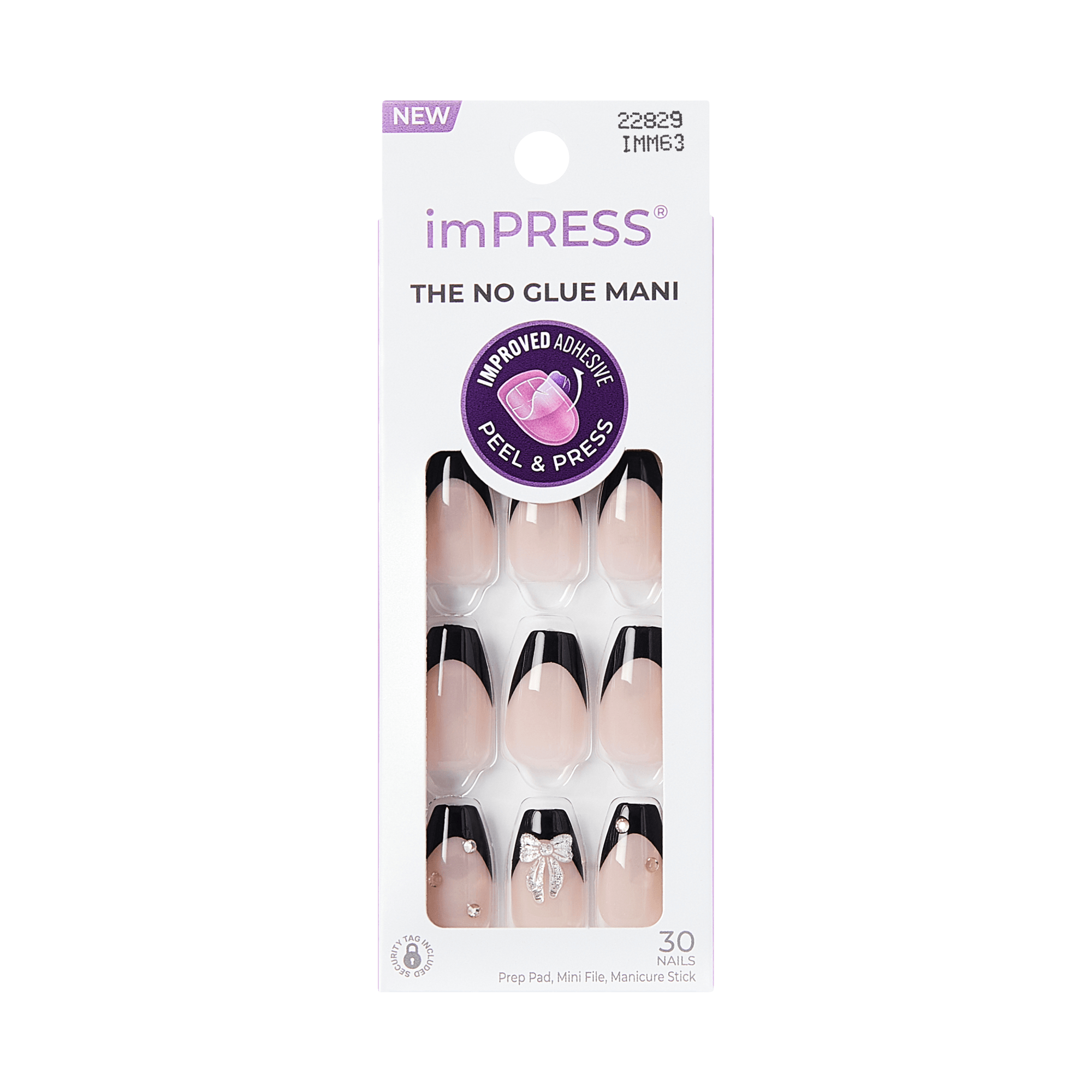 imPRESS The No Glue Mani press-on nails with black and nude ombre design, 30 nails