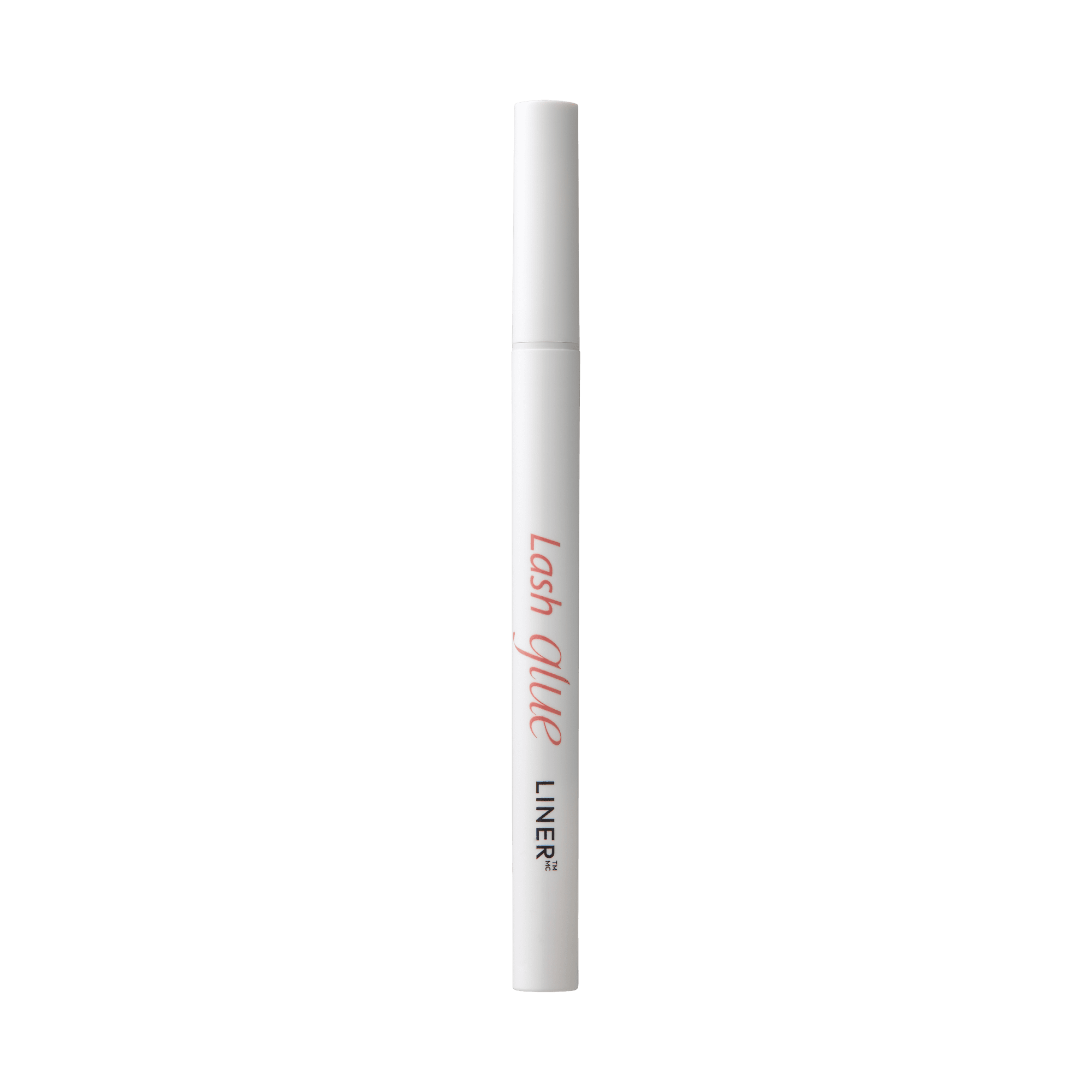 Slim white pen-shaped tube with a white cap, labeled \