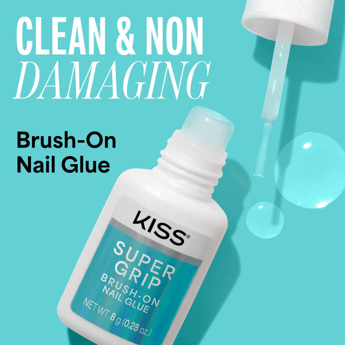 Kiss SuperGrip Brush-On Nail Glue | Nail Adhesive, Press-On Glue, Vitamin E Infused, Long-Lasting Wear, Clean & Strong, 0.28 oz.