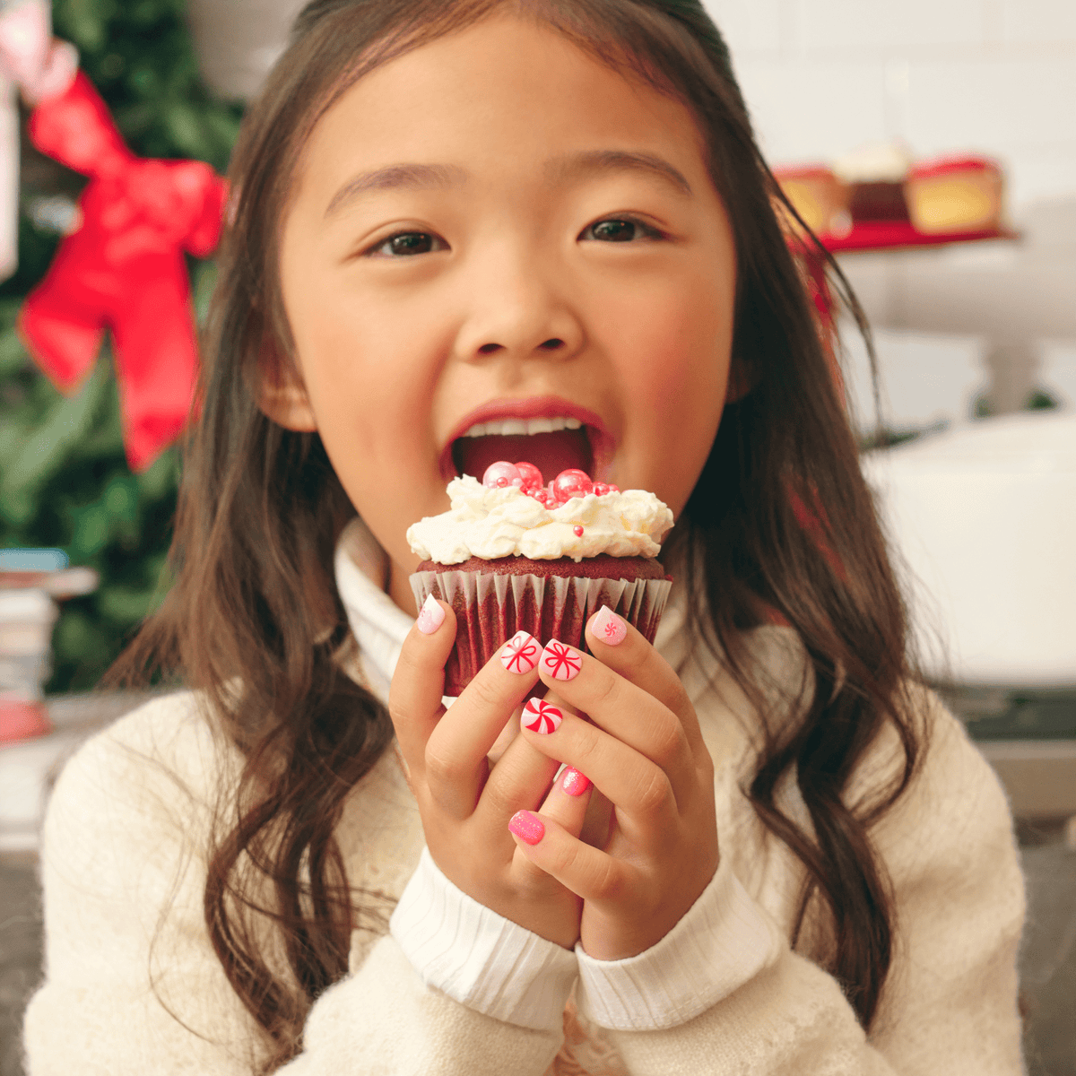 Impress Kids Holiday No Glue Fake Press On Nails - Frosty Fun | Design, Pink & Red, Kids, Squoval, Manicure