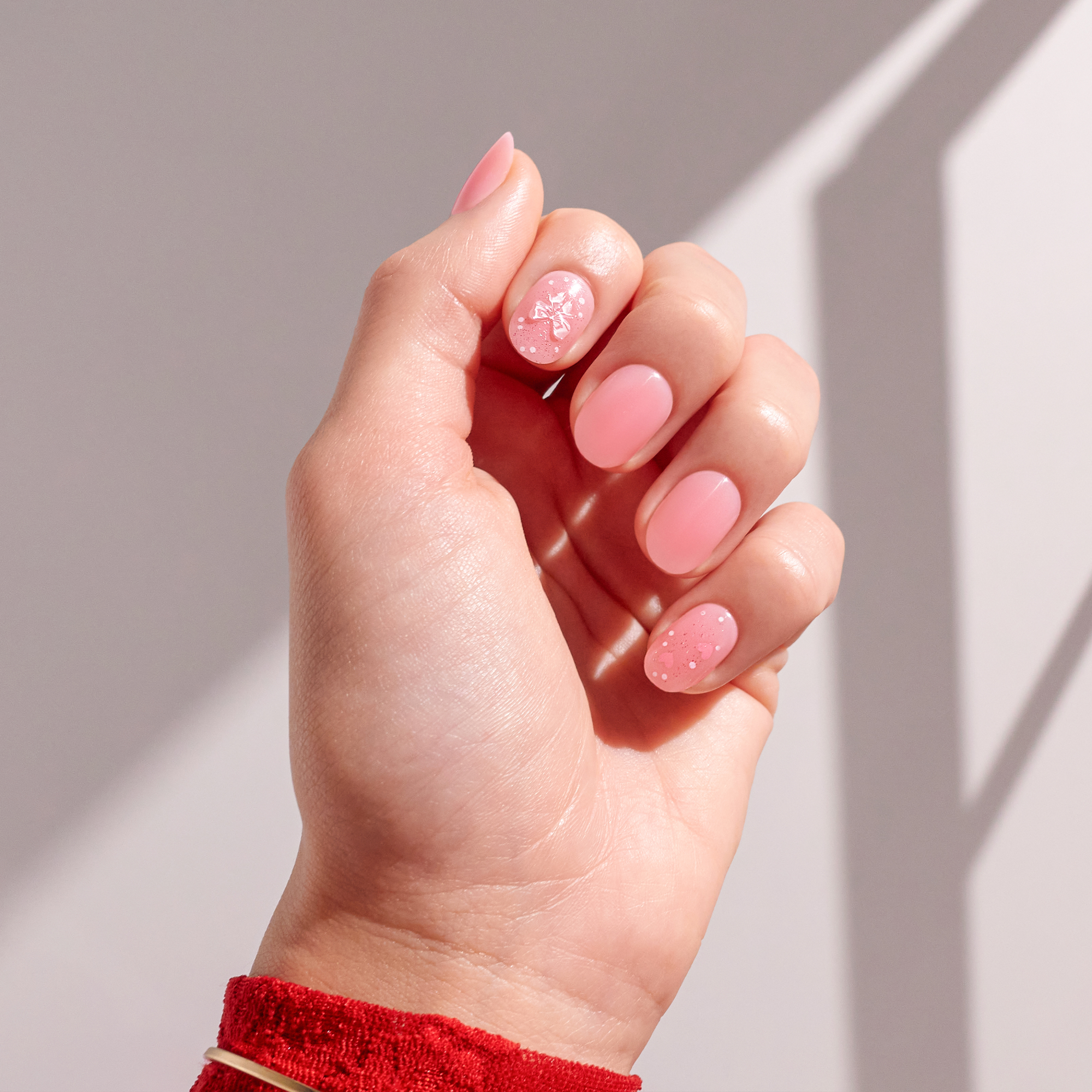 Impress Design No Glue Fake Press On Nails - Cupid Love | 3D & Jewel Design, Pink, Short, Oval, Manicure
