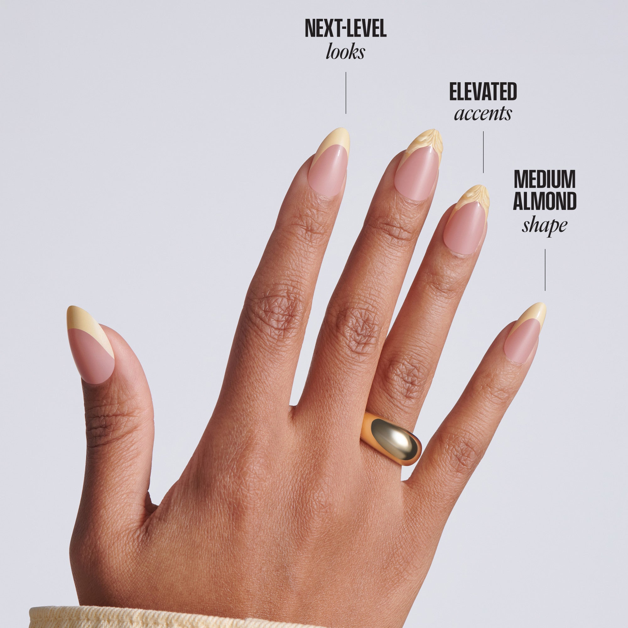 Kiss Glam Jeweled Press On Fake Glue Nails - Gleam Catcher | 3D & Jeweled French, Yellow, Medium, Almond
