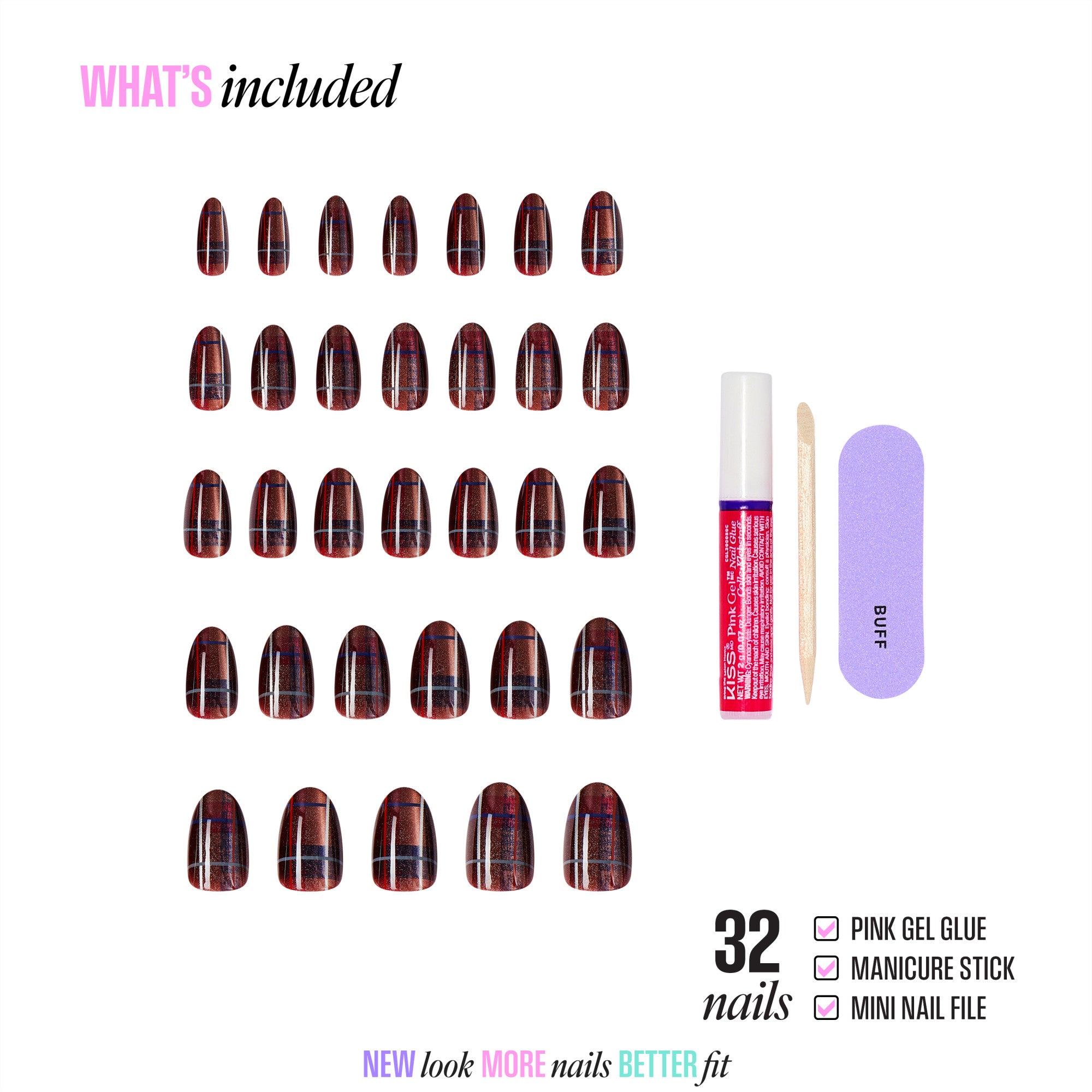 Kiss Glam Embellished Press On Fake Glue Nails - Mirror | 3D & Jewel Design, Red, Medium, Almond