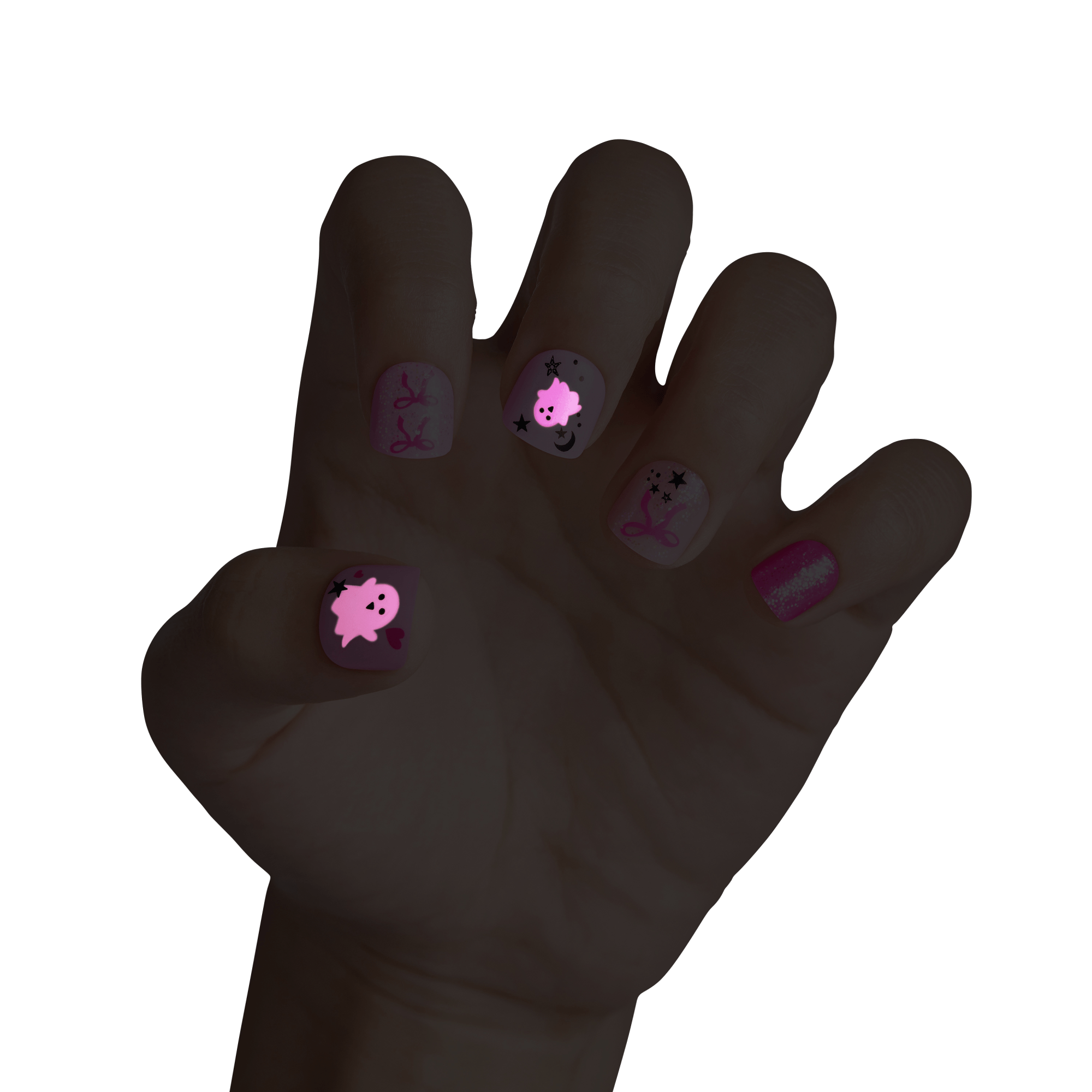 Impress Kids Halloween No Glue Fake Press On Nails - Sweet Spooks | Design, Pink, Kids, Squoval, Glow In The Dark, Manicure
