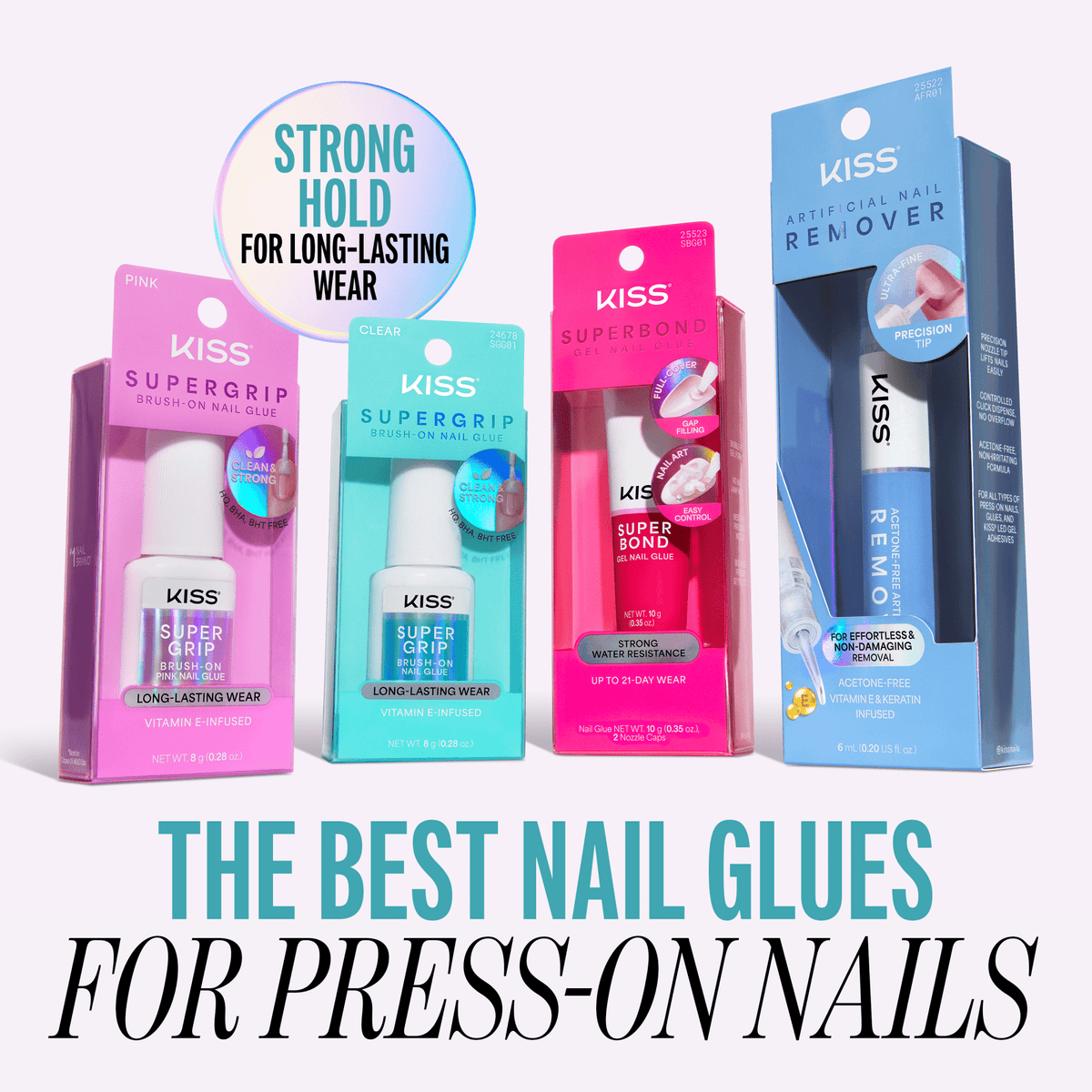 Kiss SuperGrip Brush-On Nail Glue | Nail Adhesive, Press-On Glue, Vitamin E Infused, Long-Lasting Wear, Clean & Strong, 0.28 oz.