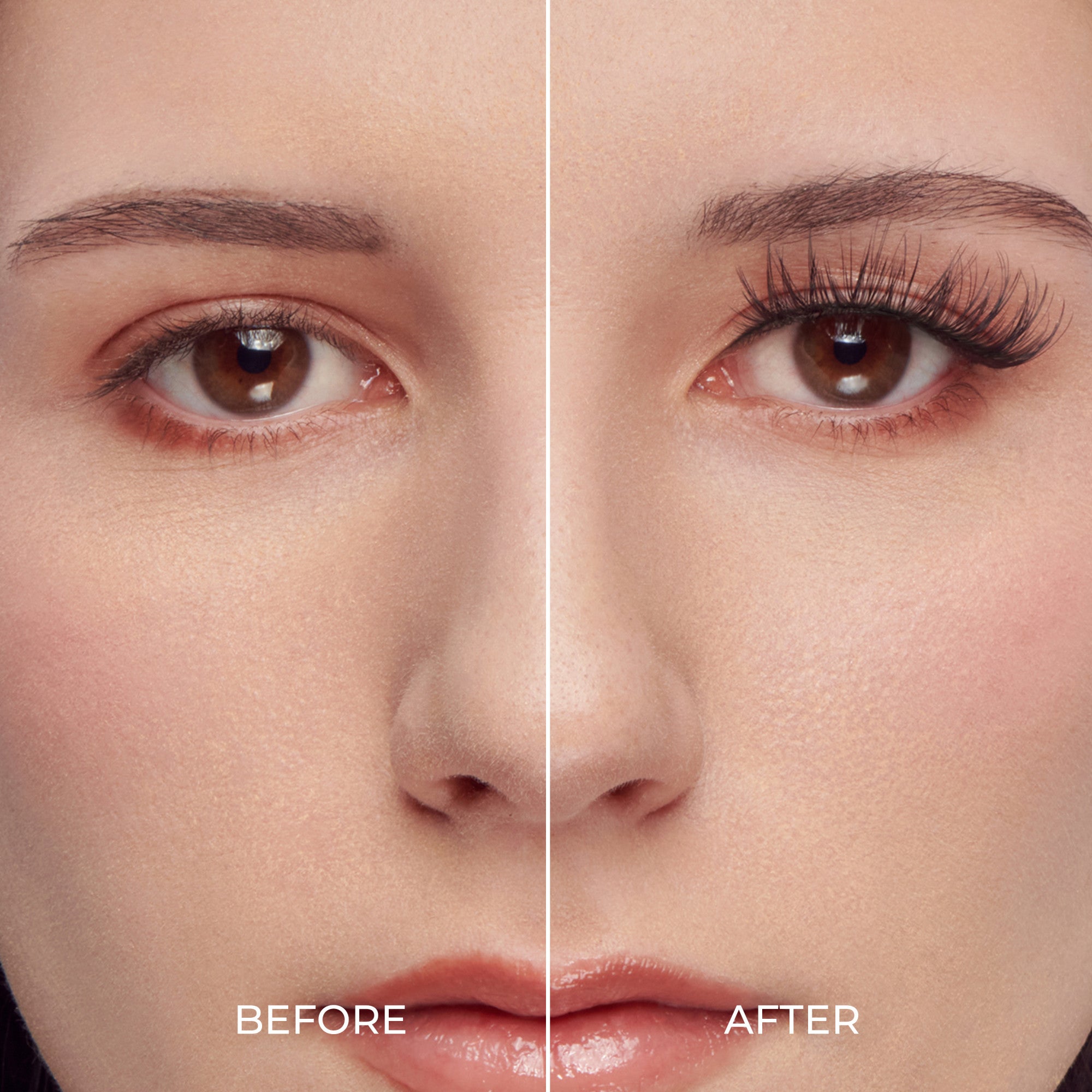 Before and after comparison of eye makeup application on a close-up of a person&