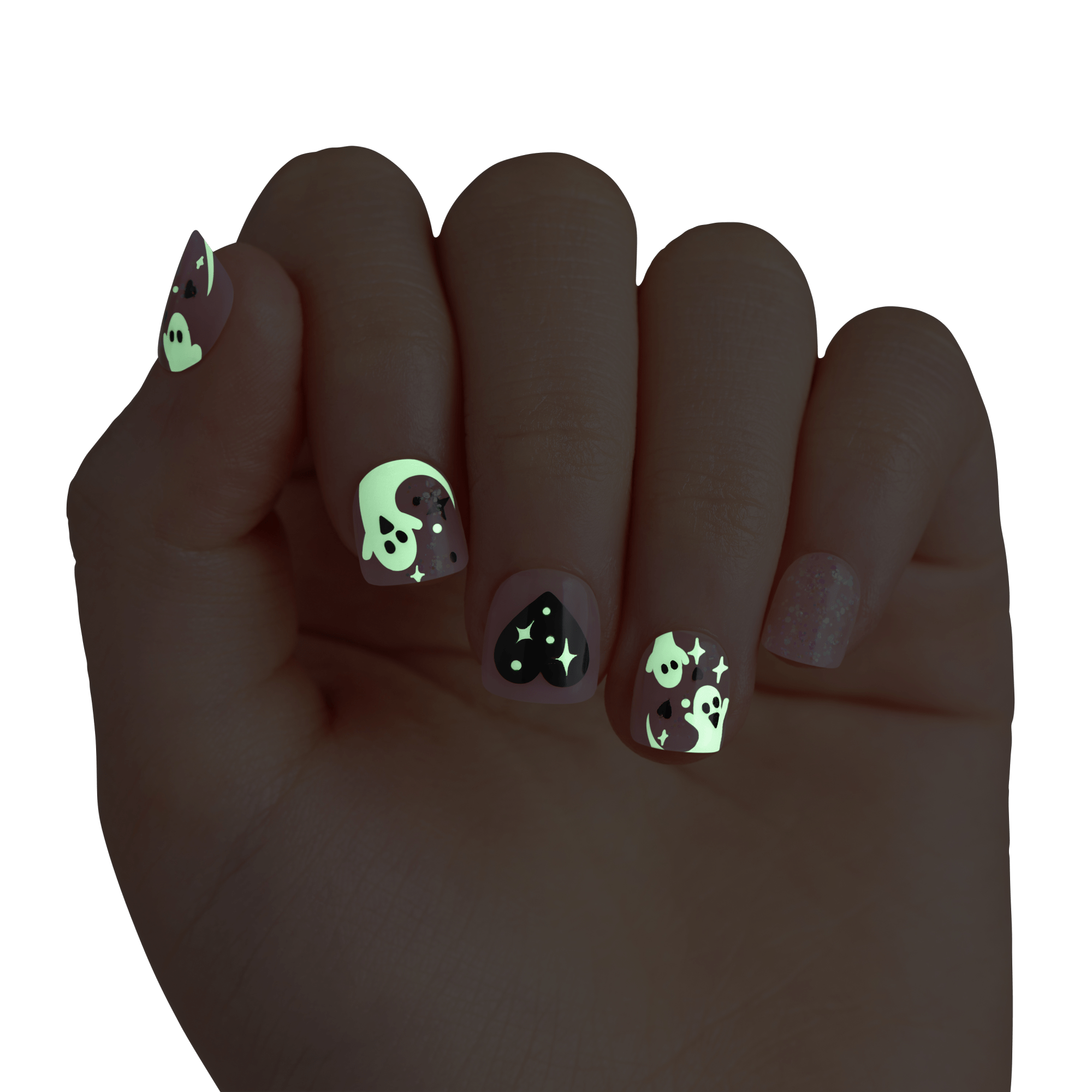 Impress Kids Halloween No Glue Fake Press On Nails - Magic Story | Design, Pink, Kids, Squoval, Glow In The Dark, Manicure
