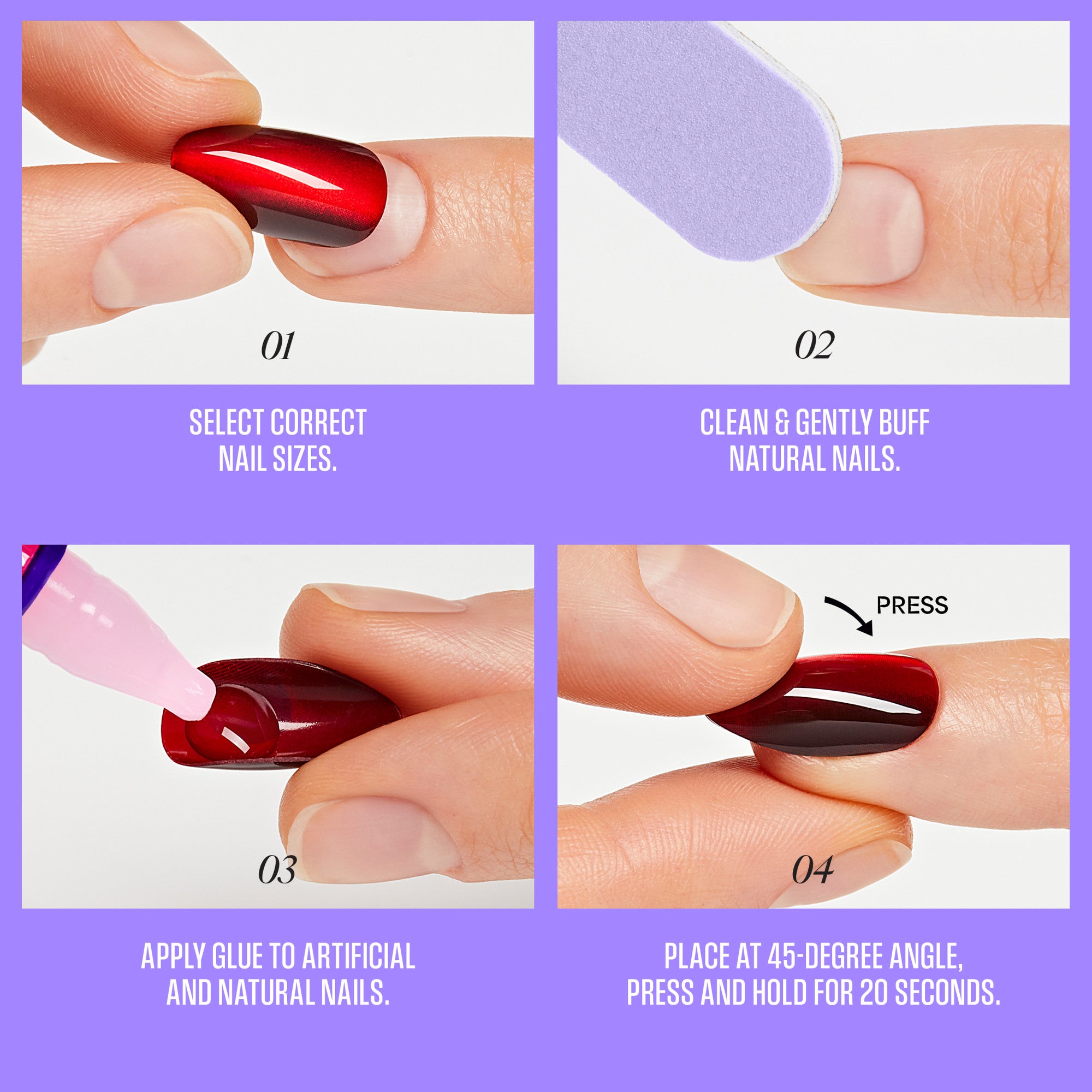 Kiss Core Magnetic Press On Fake Glue Nails - Glaring Sparks | Design, Purple, Medium, Almond