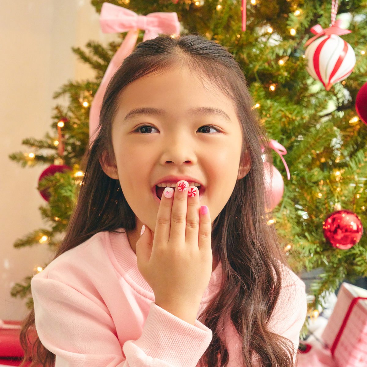 Impress Kids Holiday No Glue Fake Press On Nails - Frosty Fun | Design, Pink & Red, Kids, Squoval, Manicure
