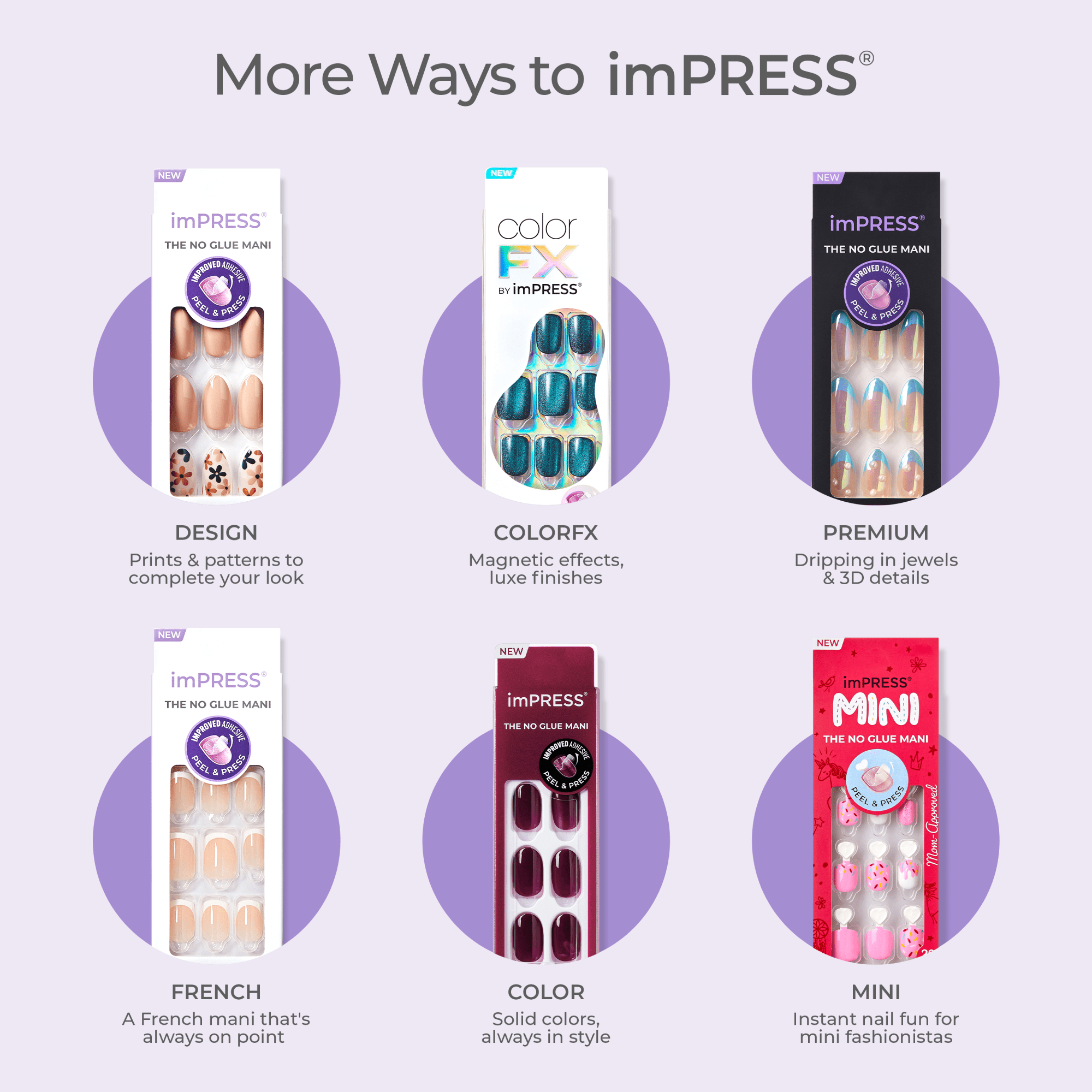 Impress Color No Glue Fake Press On Nails - Picture Purplect | Solid, Purple, Short, Squoval, Manicure