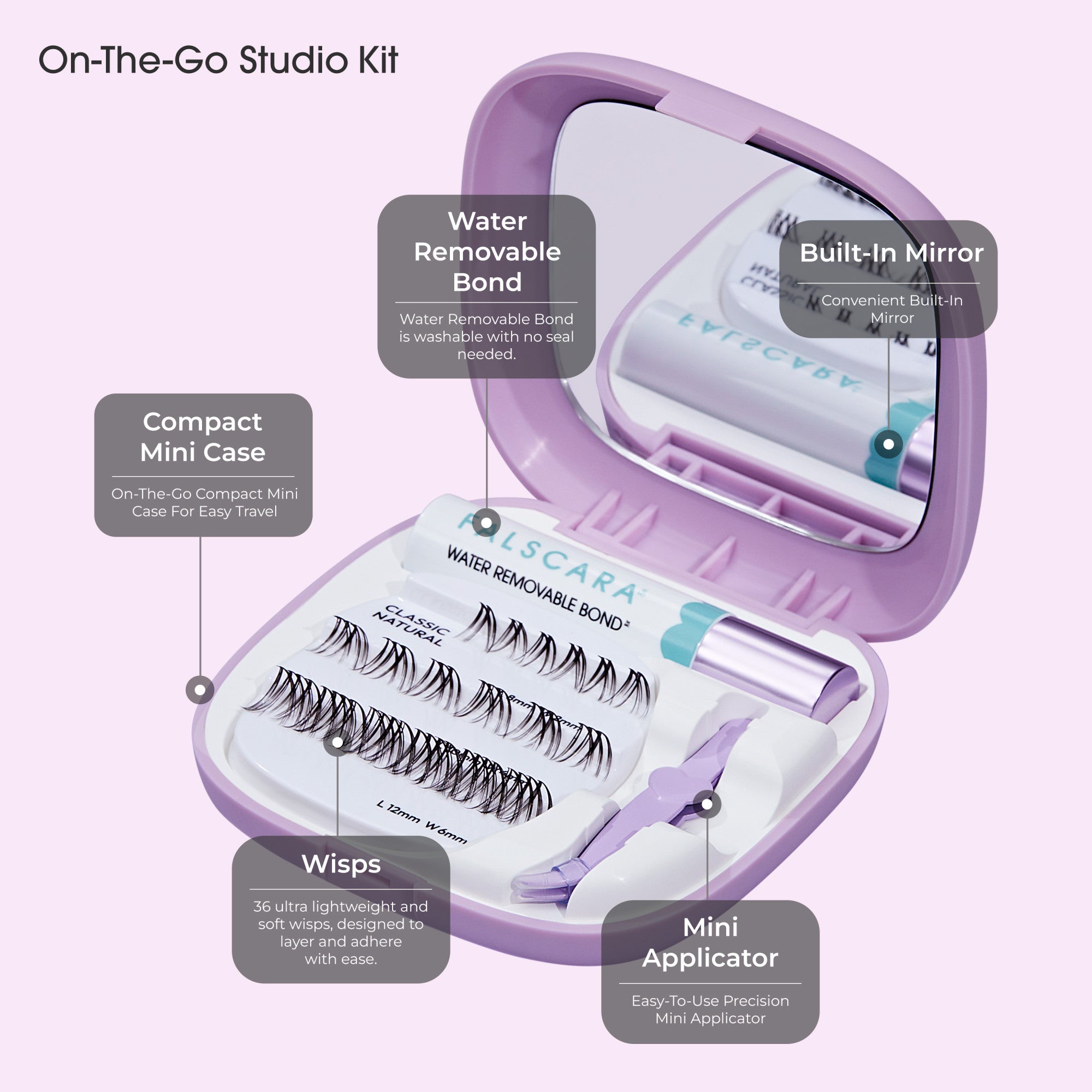 Viscara On-The-Go Studio Kit with false lashes, applicator, mirror, and water removable bond.