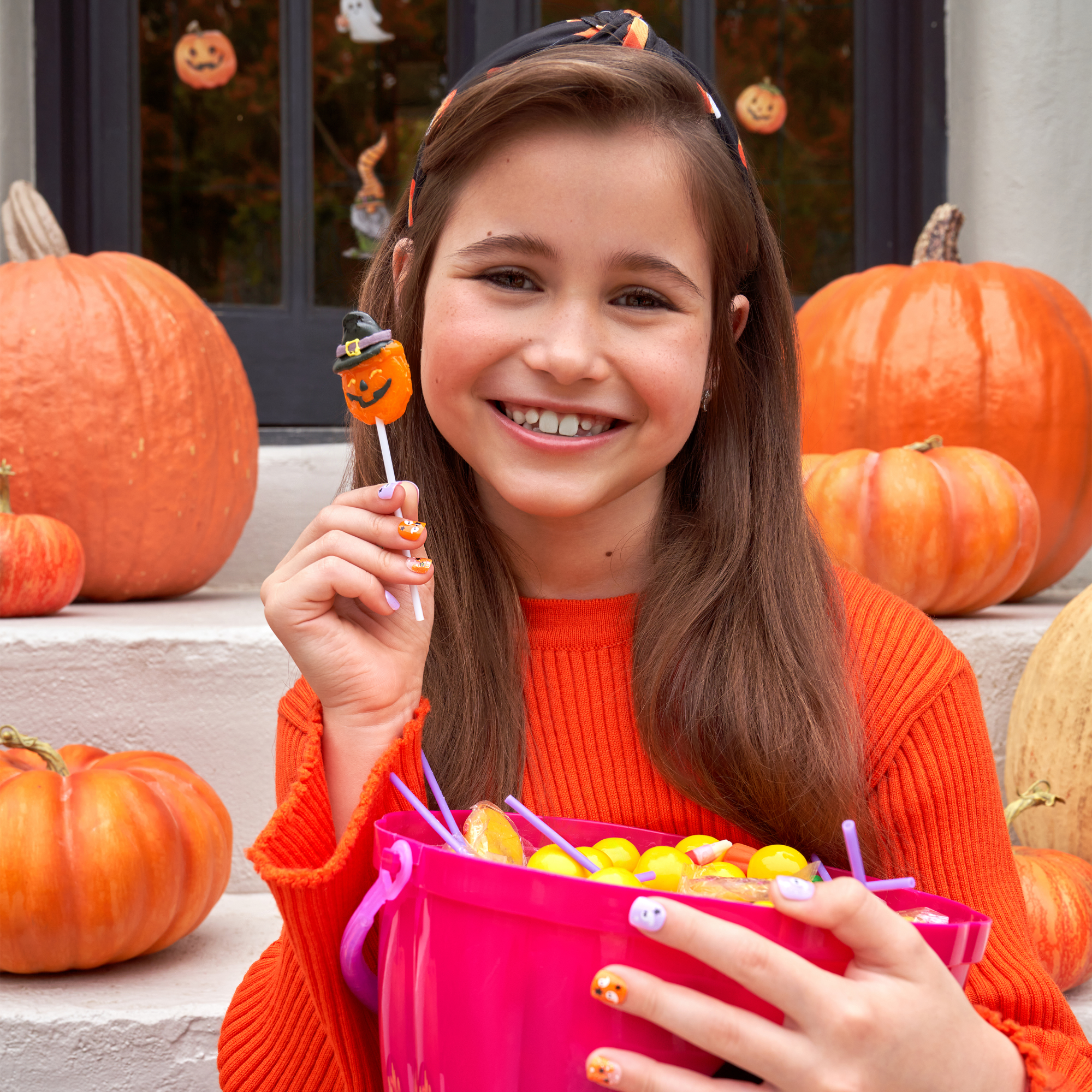 Impress Kids Halloween No Glue Fake Press On Nails - Boo! | Design, Purple & Orange, Kids, Squoval, Glow In The Dark, Manicure