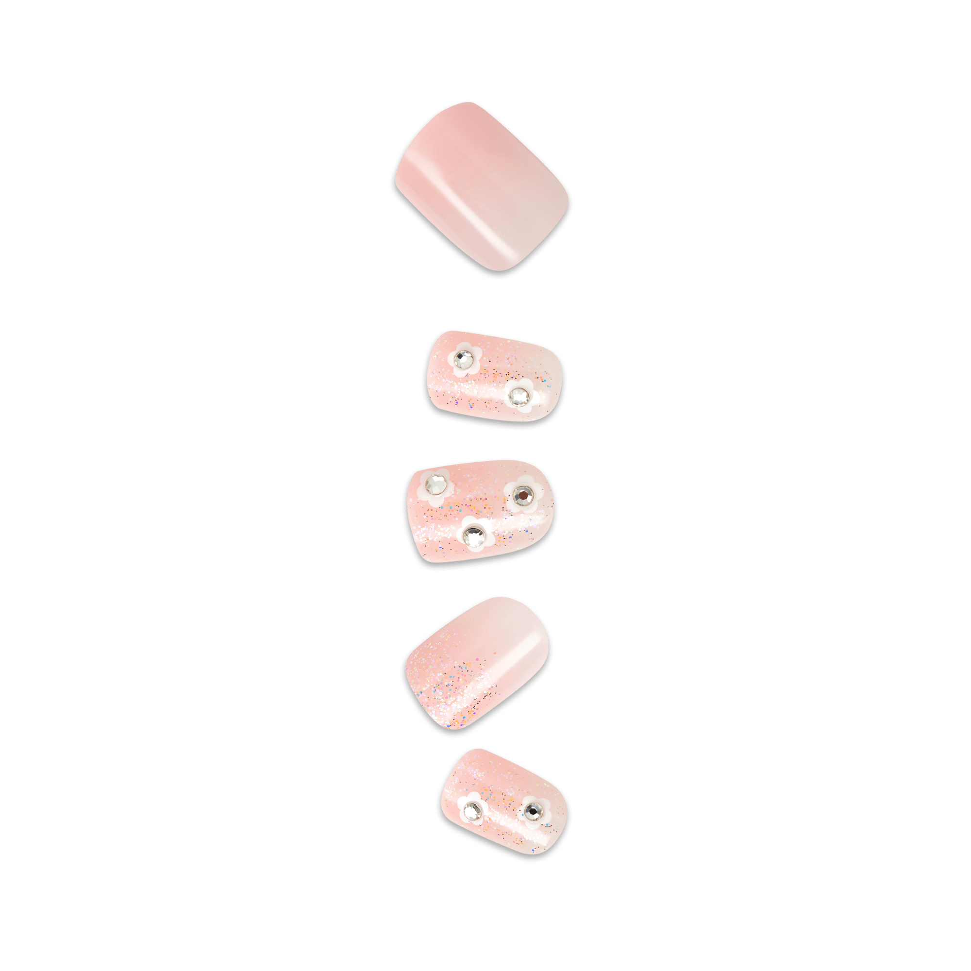 Five pink beads with glitter and metal holes for jewelry making.