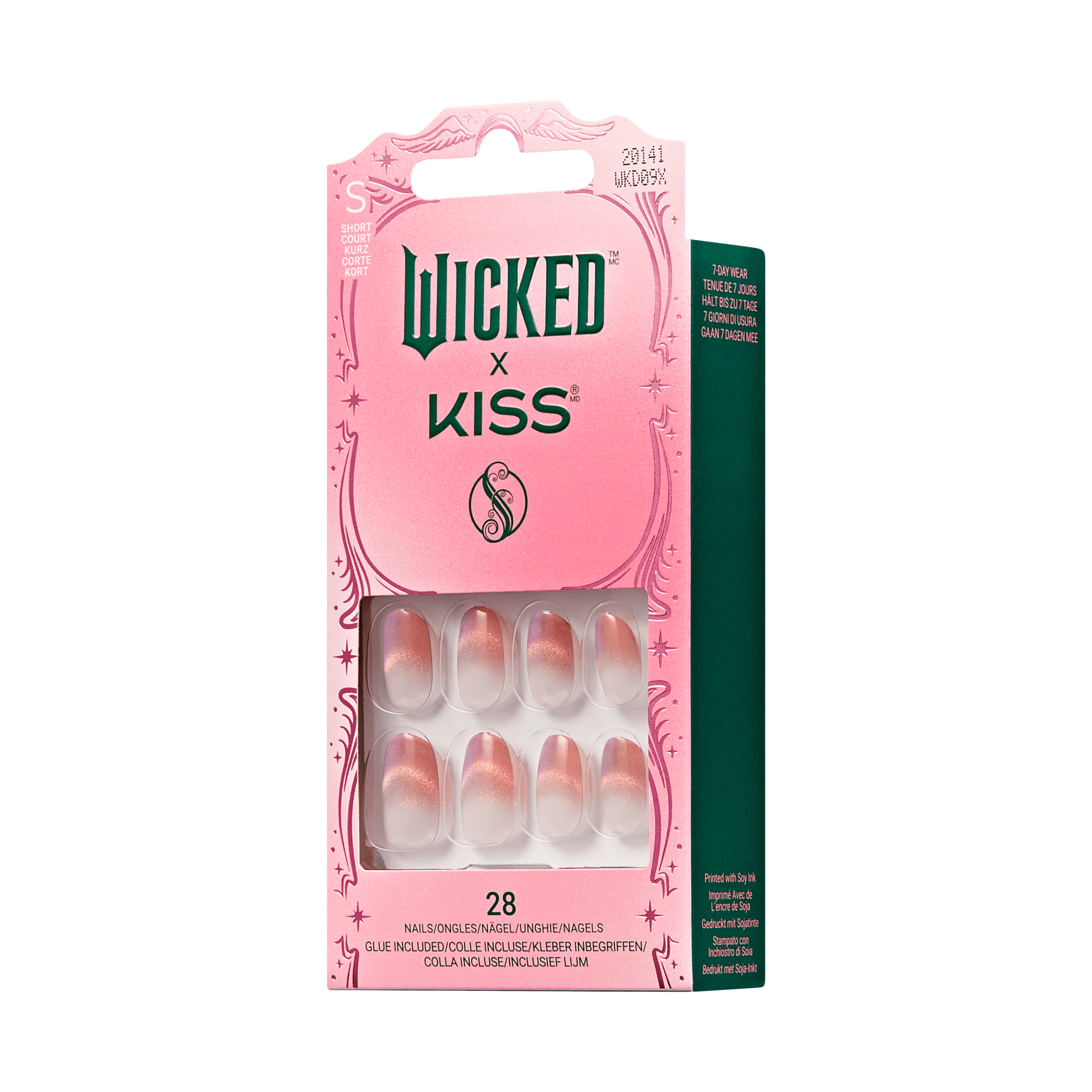 Pink gradient press-on nails in a pink package labeled \