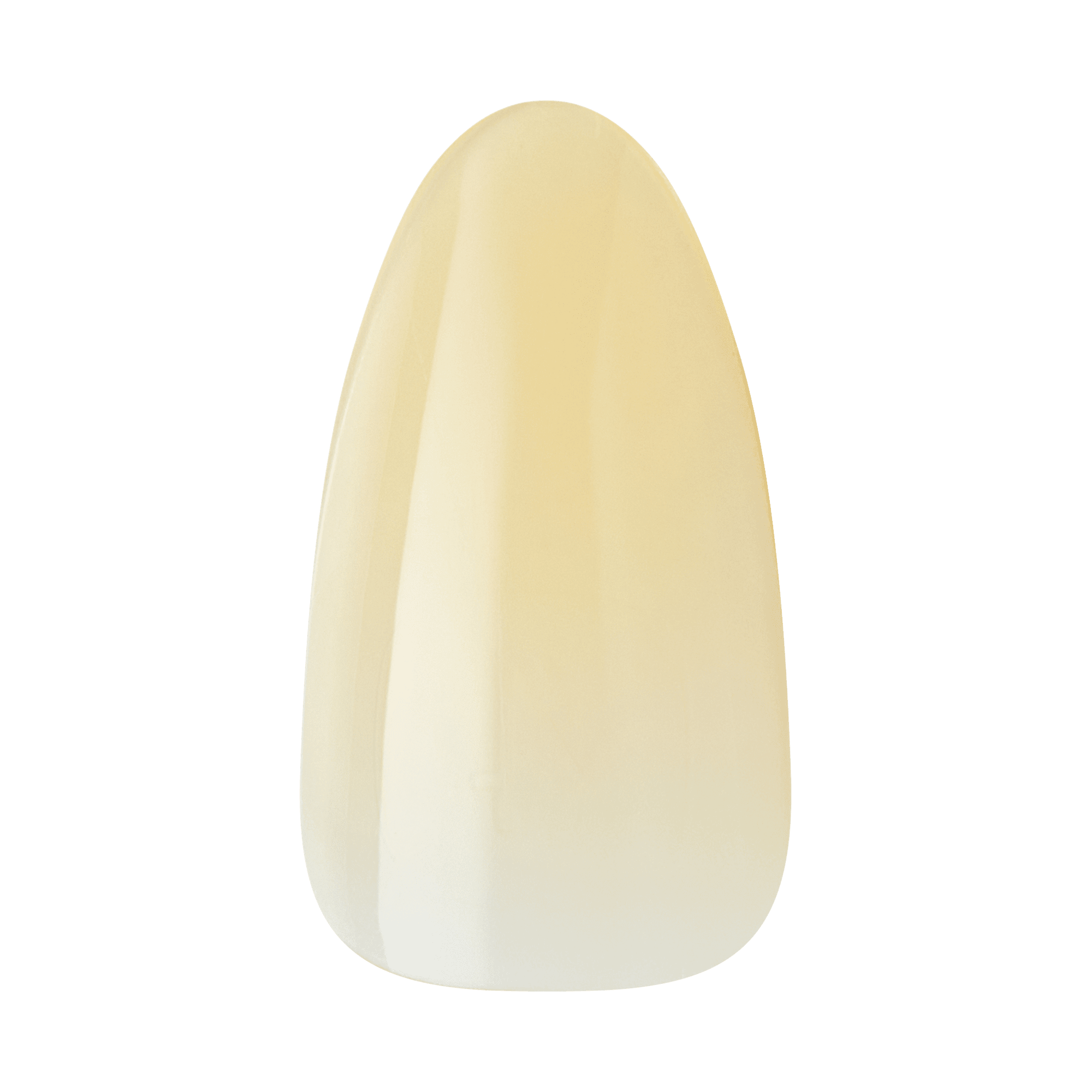 Single press-on gel nail in a translucent pale creamy beige shade with a glossy finish, shown against a plain background.