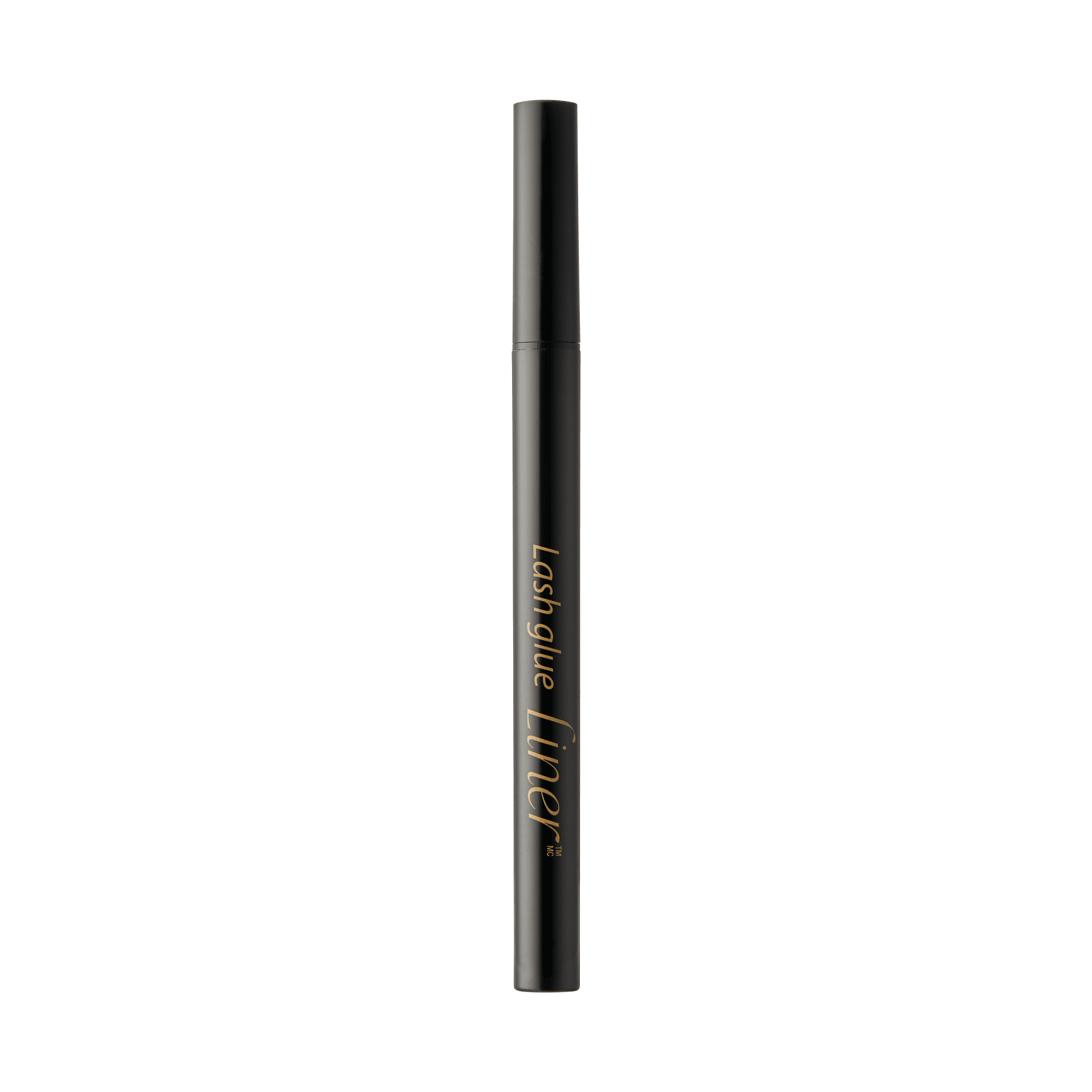 Slim black pen-shaped tube with gold text reading \