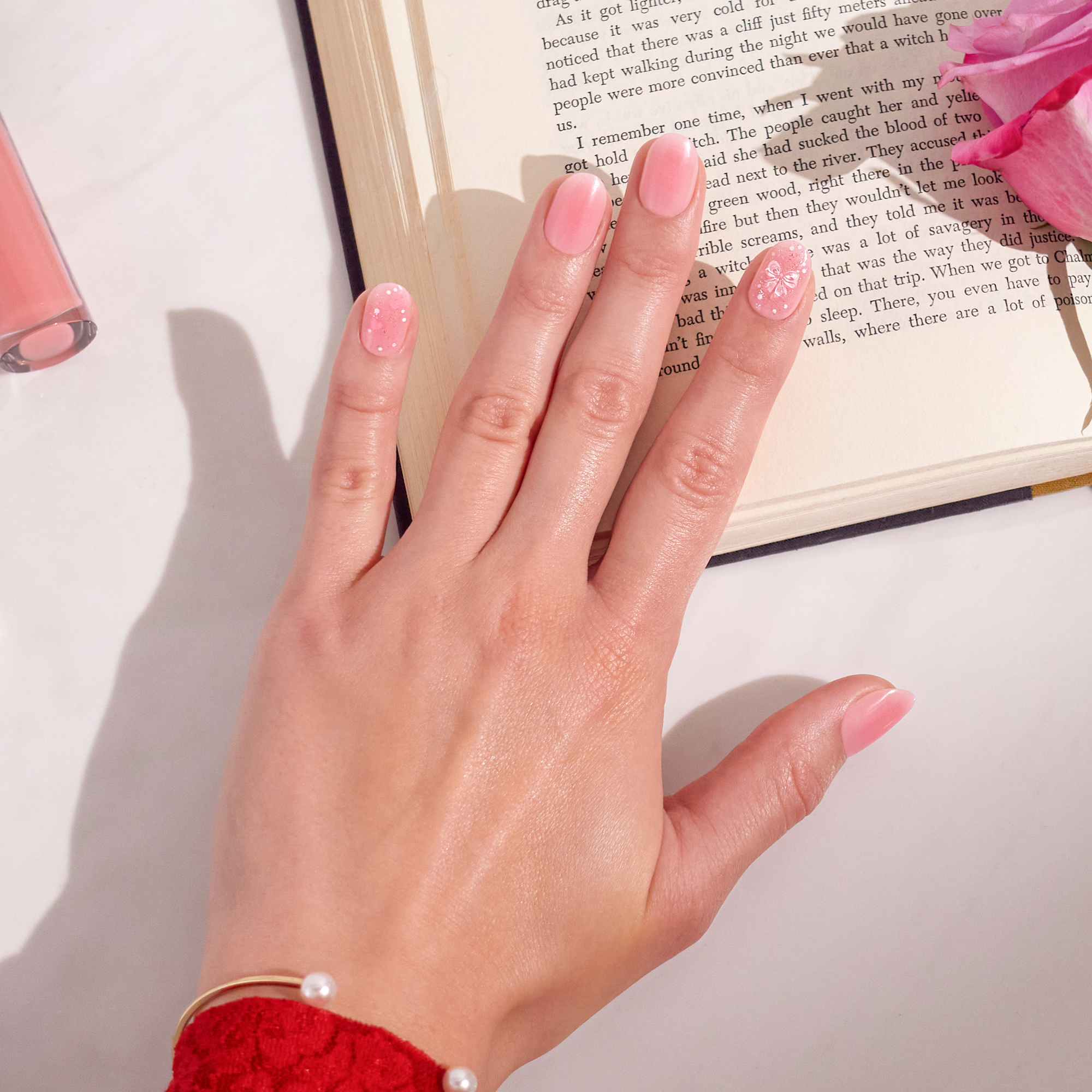 Impress Design No Glue Fake Press On Nails - Cupid Love | 3D & Jewel Design, Pink, Short, Oval, Manicure