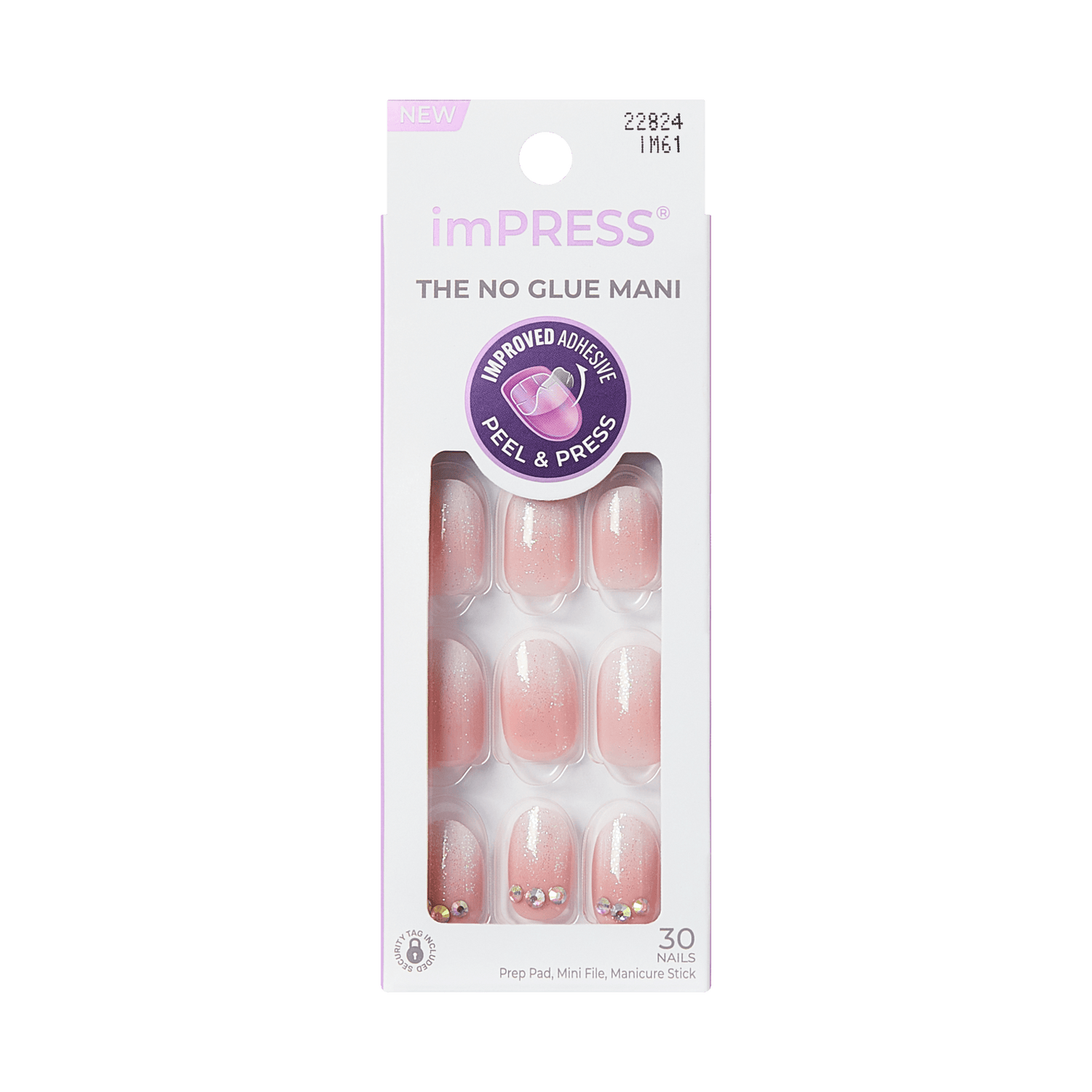 imPRESS The No Glue Mani press-on nails, 30 count, pink with rhinestones