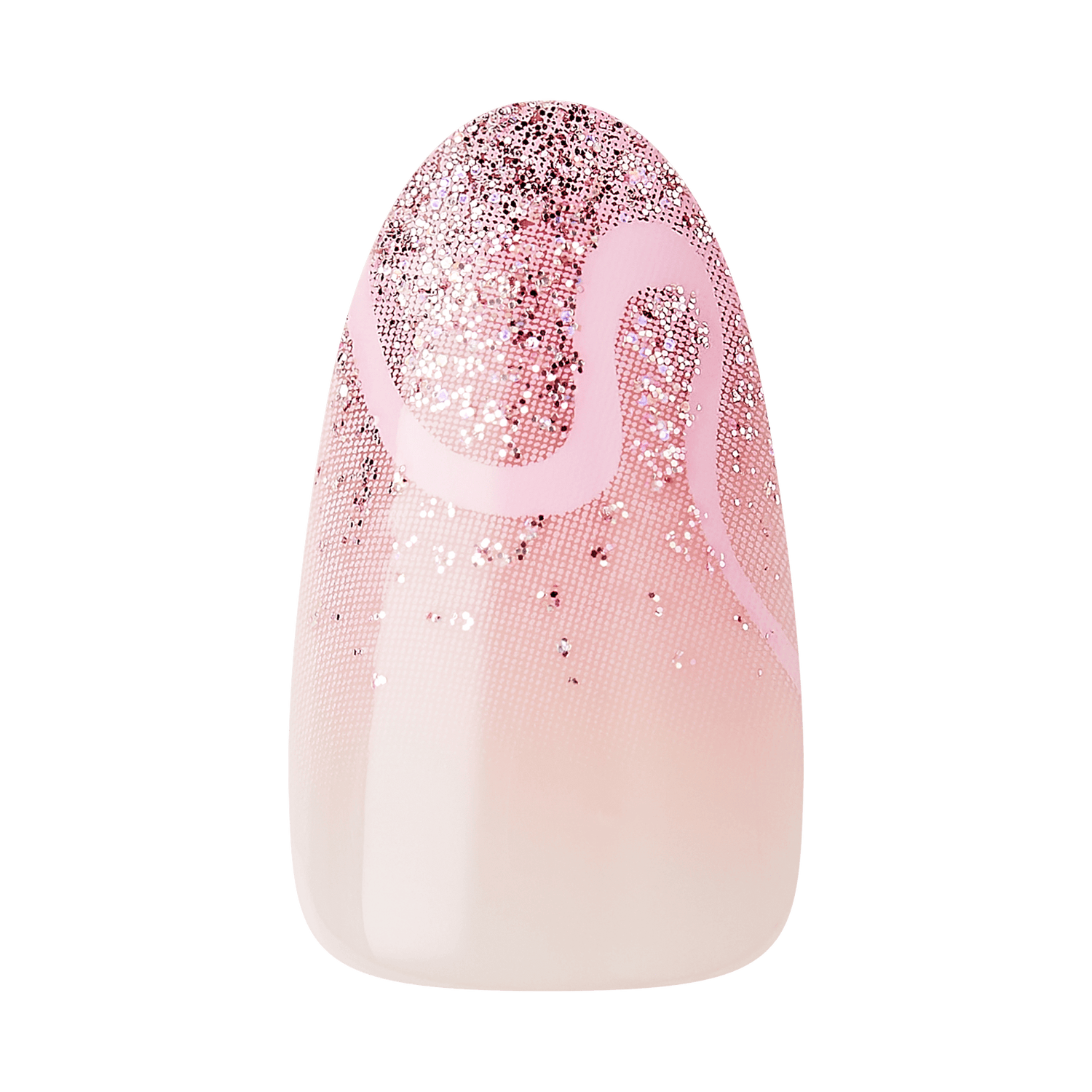 Pink ombre nail with glitter gradient design and swirl pattern