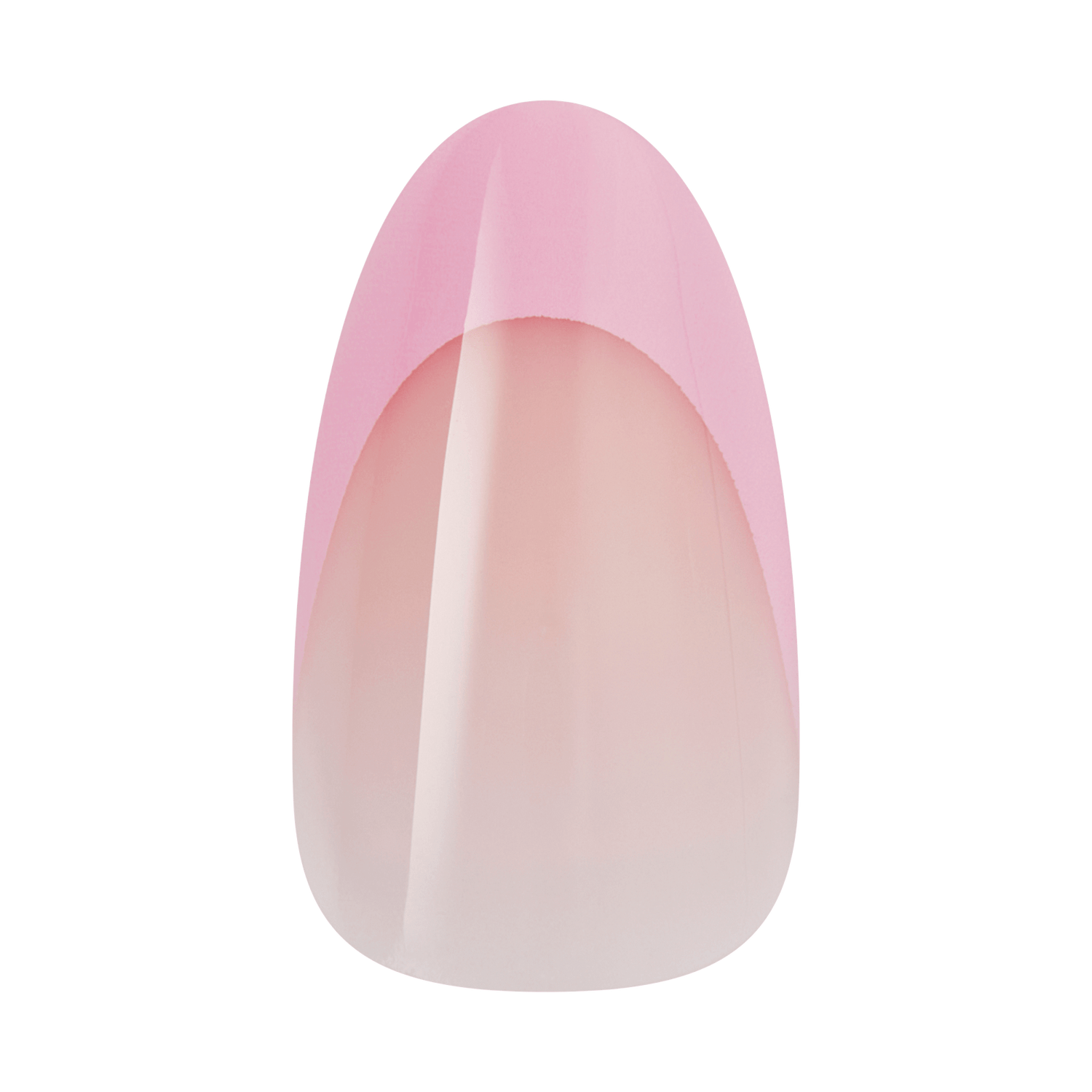 Almond-shaped nail with pink ombre gradient and glossy finish.