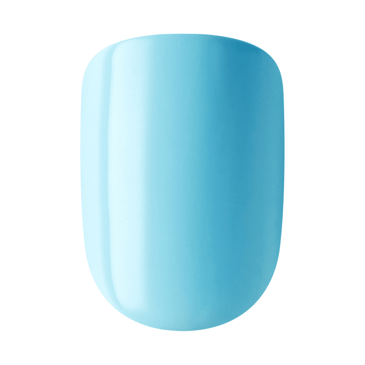 The image features a single nail tip painted in a vibrant, glossy shade of light blue. The surface is smooth and reflective, showcasing the color&