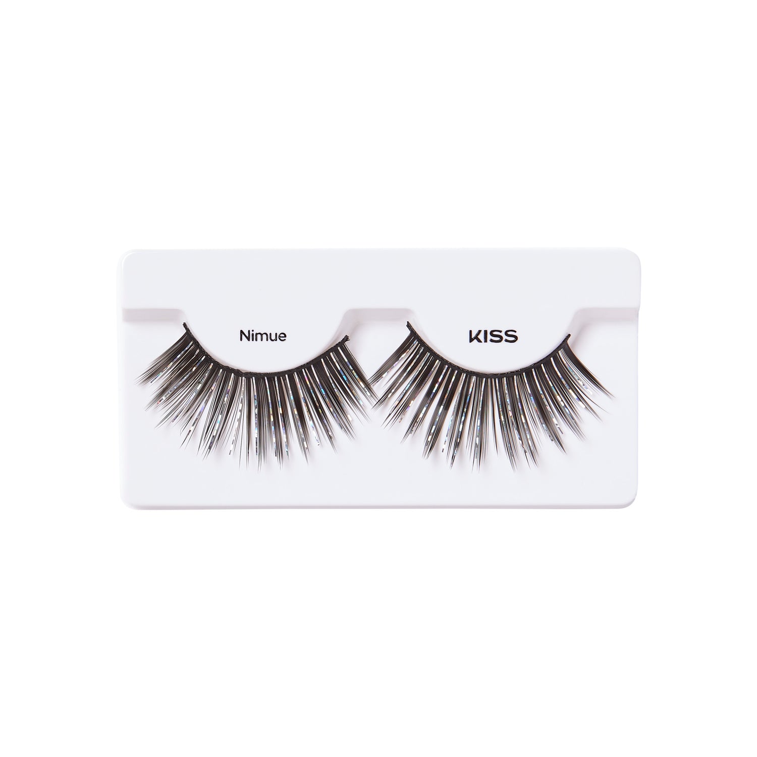 Nimue and Kiss false eyelashes in black on white packaging