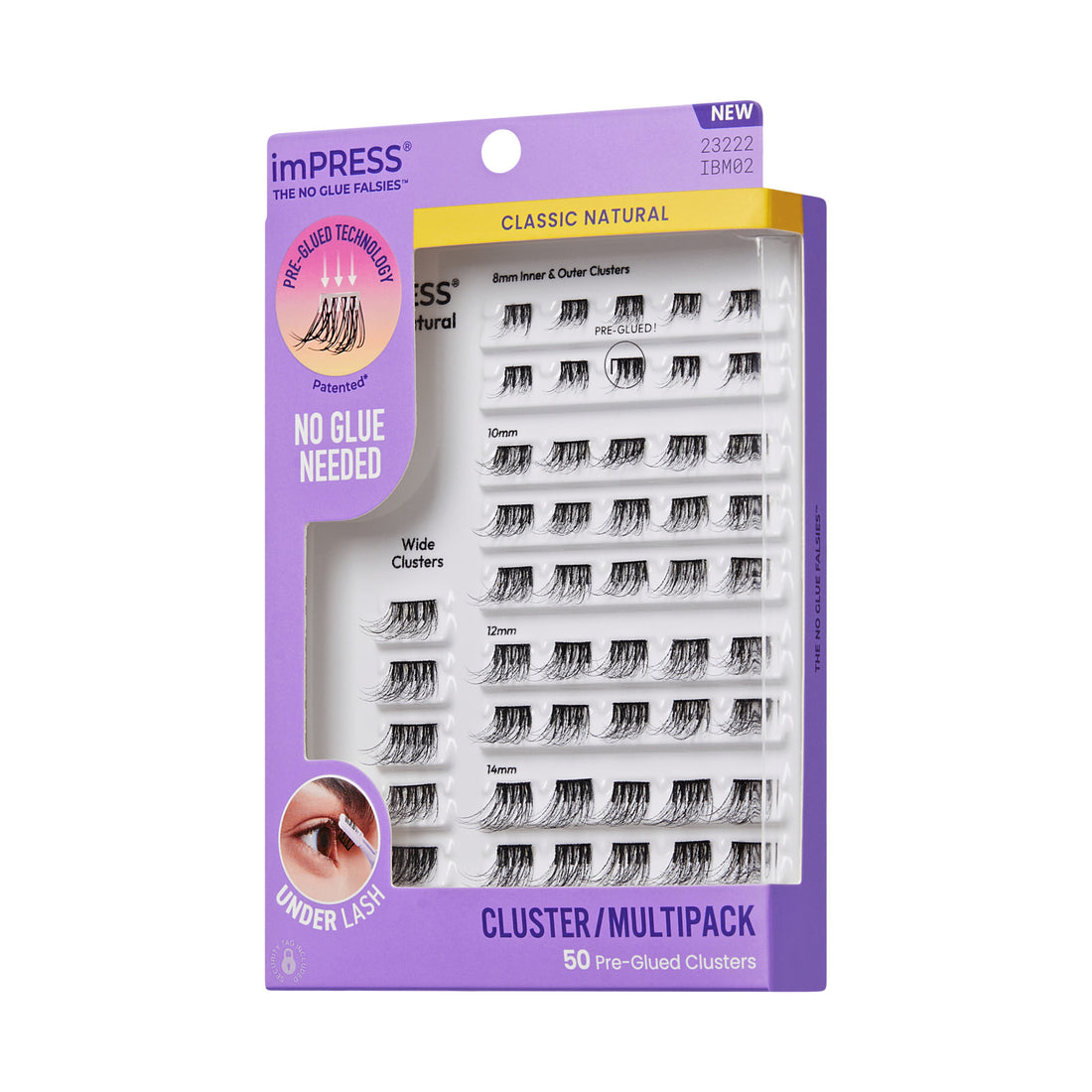 imPRESS Classic Natural pre-glued lash clusters, 50 count multipack