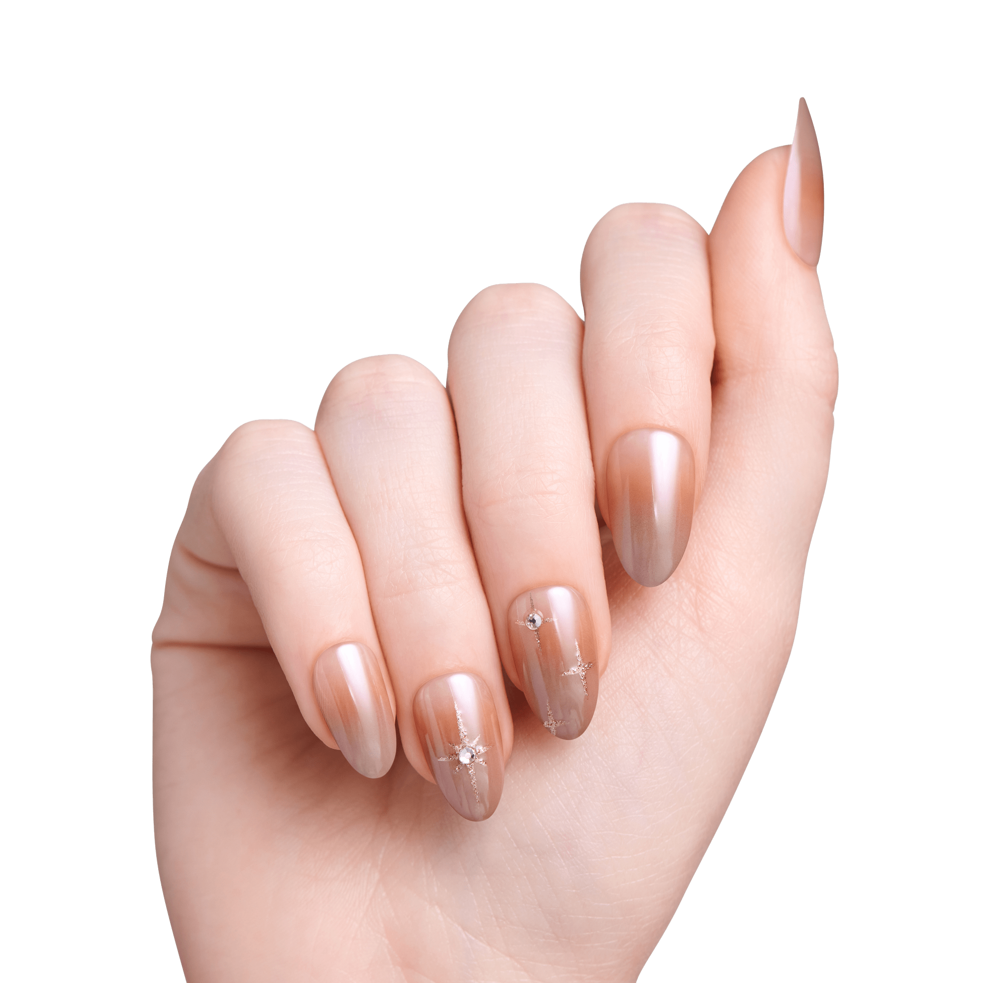 Impress Design No Glue Fake Press On Nails - Crisp | 3D &amp; Jewel Design, Brown, Medium, Almond, Manicure