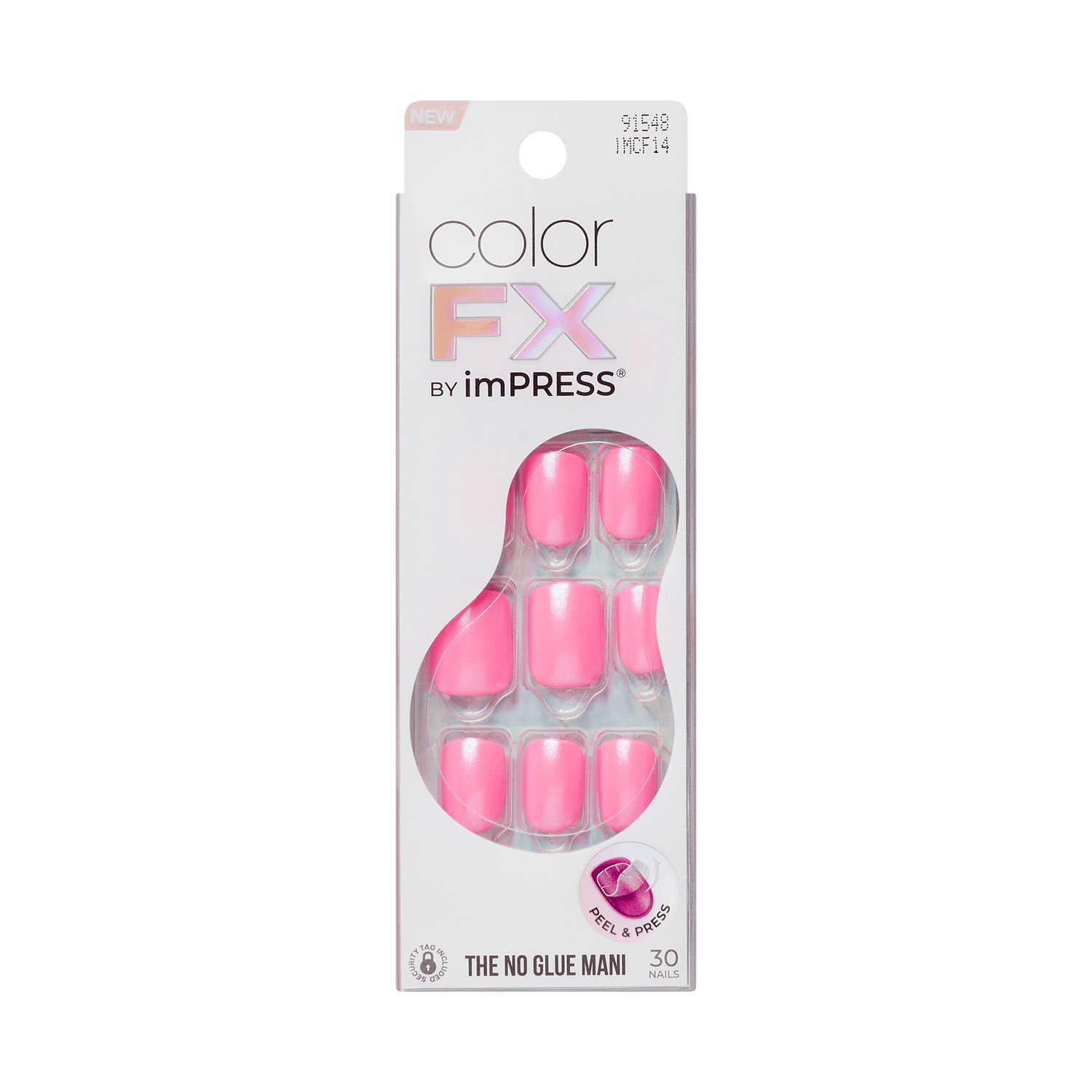 colorFX by Impress No Glue Fake Press On Nails - Late Night | Solid, Pink, Short, Squoval, Manicure
