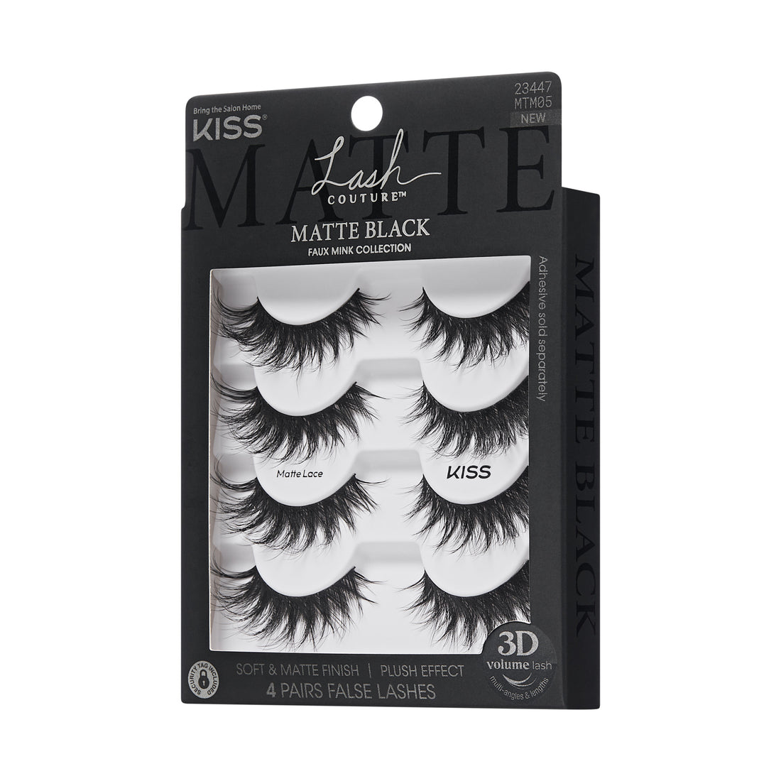 KISS Lash Couture Matte Black faux mink false lashes, 4 pairs, 3D volume effect