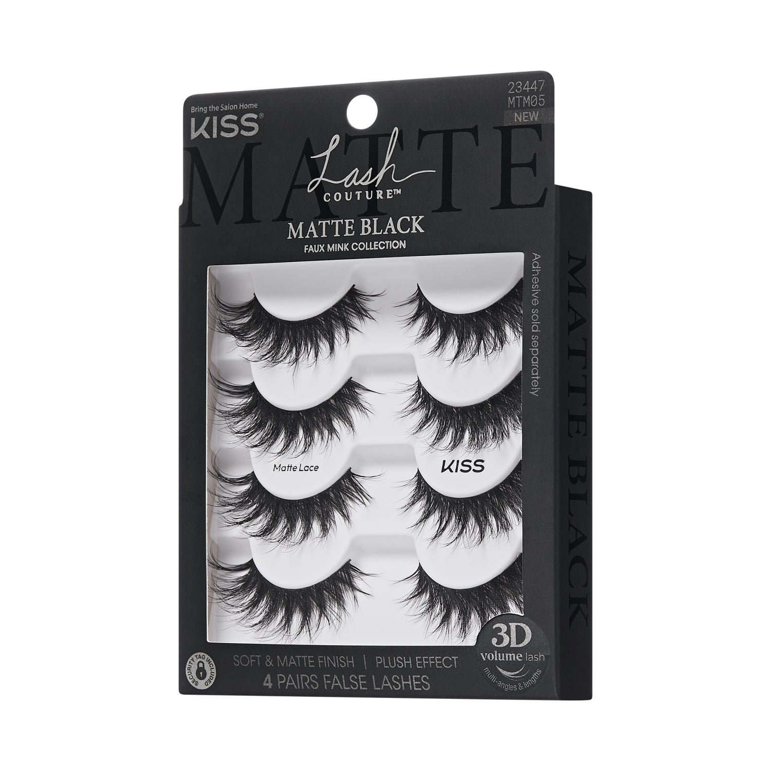 KISS Lash Couture Matte Black faux mink false lashes, 4 pairs, 3D volume effect