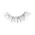 The image shows a single false eyelash. The eyelash is curved to fit the natural shape of an eye and has a clear or light-colored band. The individual lashes are long, wispy, and spaced apart, giving a natural and fluttery appearance. The lashes vary in length, with some being shorter and others longer, creating a layered effect.