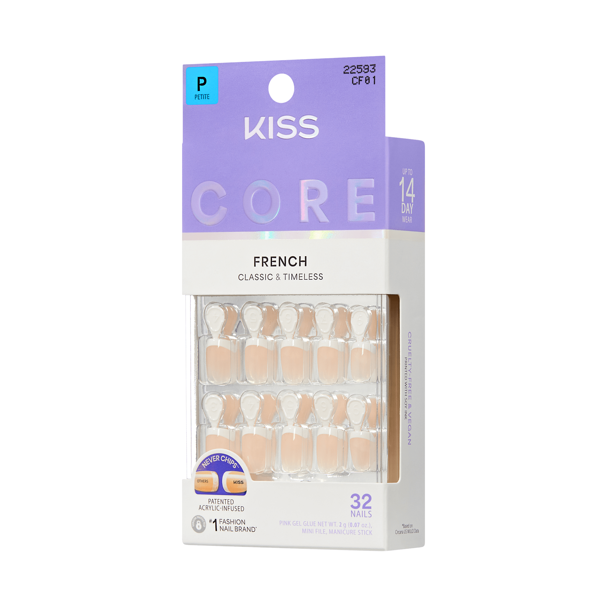 KISS Core French Petite Fake Nails, 32-Count, Classic &amp; Timeless Style