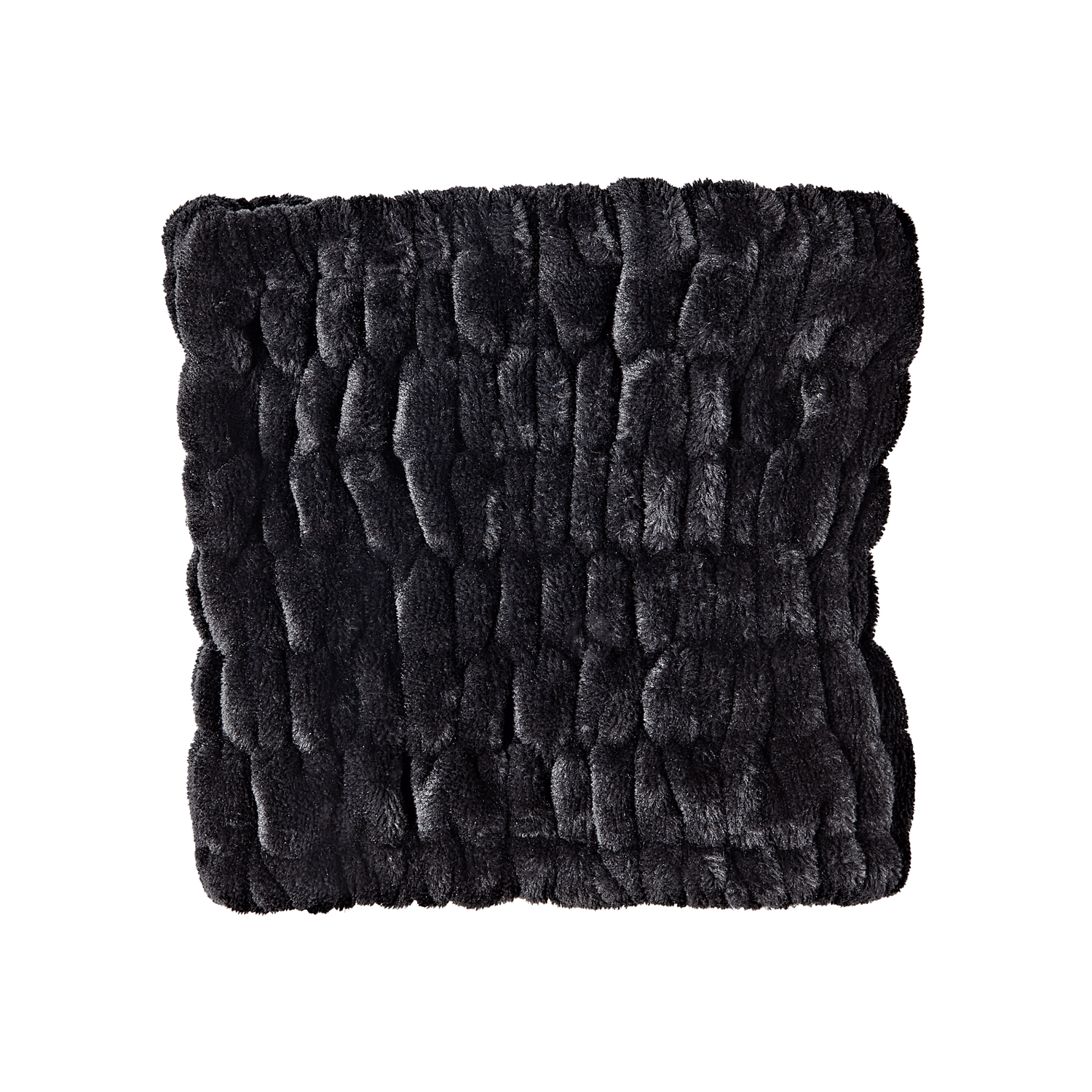 Black super wide spa headband with plush, textured fabric and gathered elastic sections for comfortable fit.