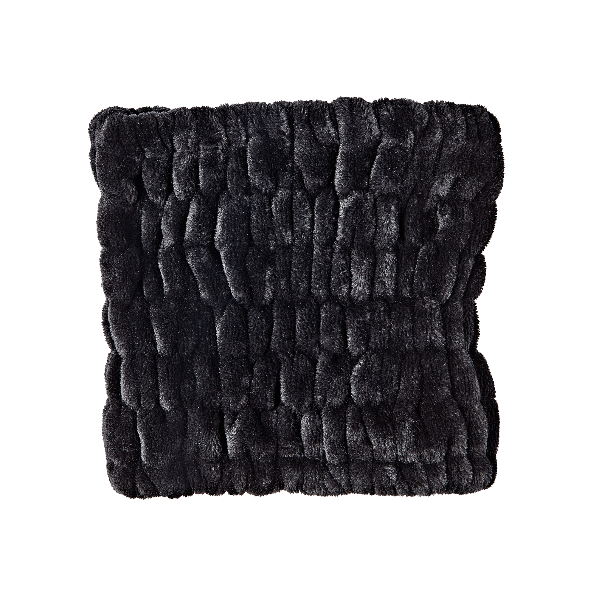 Black super wide spa headband with plush, textured fabric and gathered elastic sections for comfortable fit.