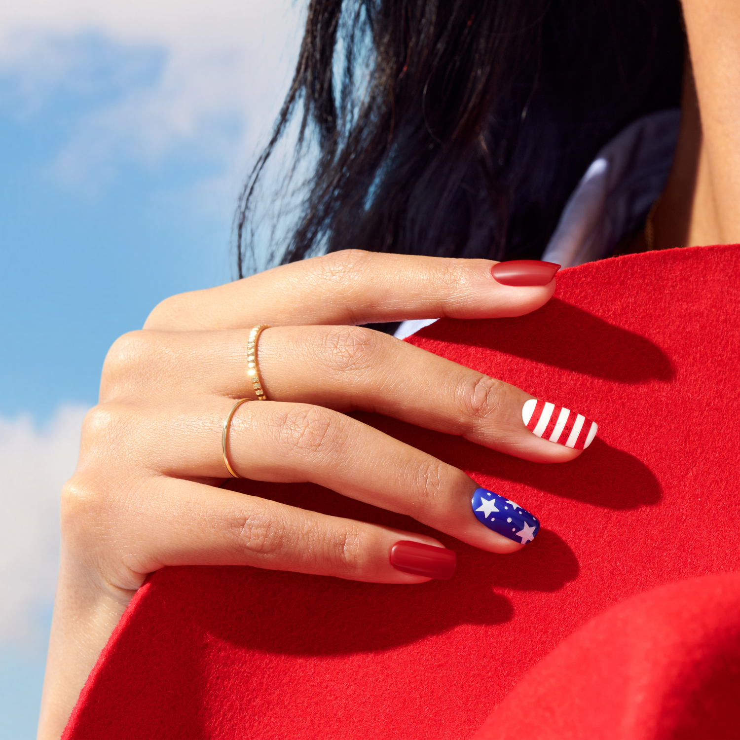 Impress Design No Glue Fake Press On Nails - Stateside | Design, Multicolor, Medium, Squoval, Manicure