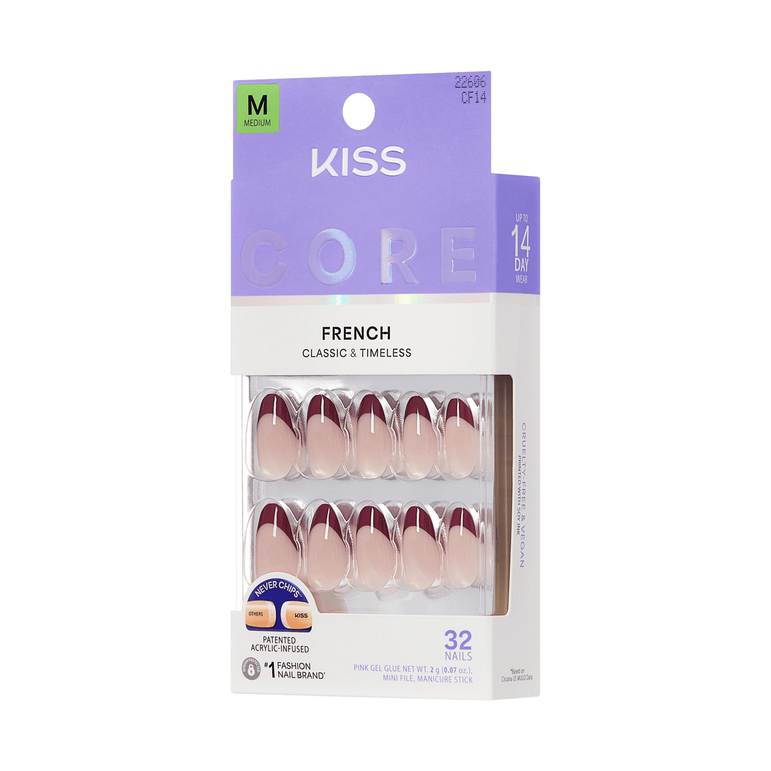 KISS Core French Classic &amp; Timeless Medium Fake Nails, 32 Count