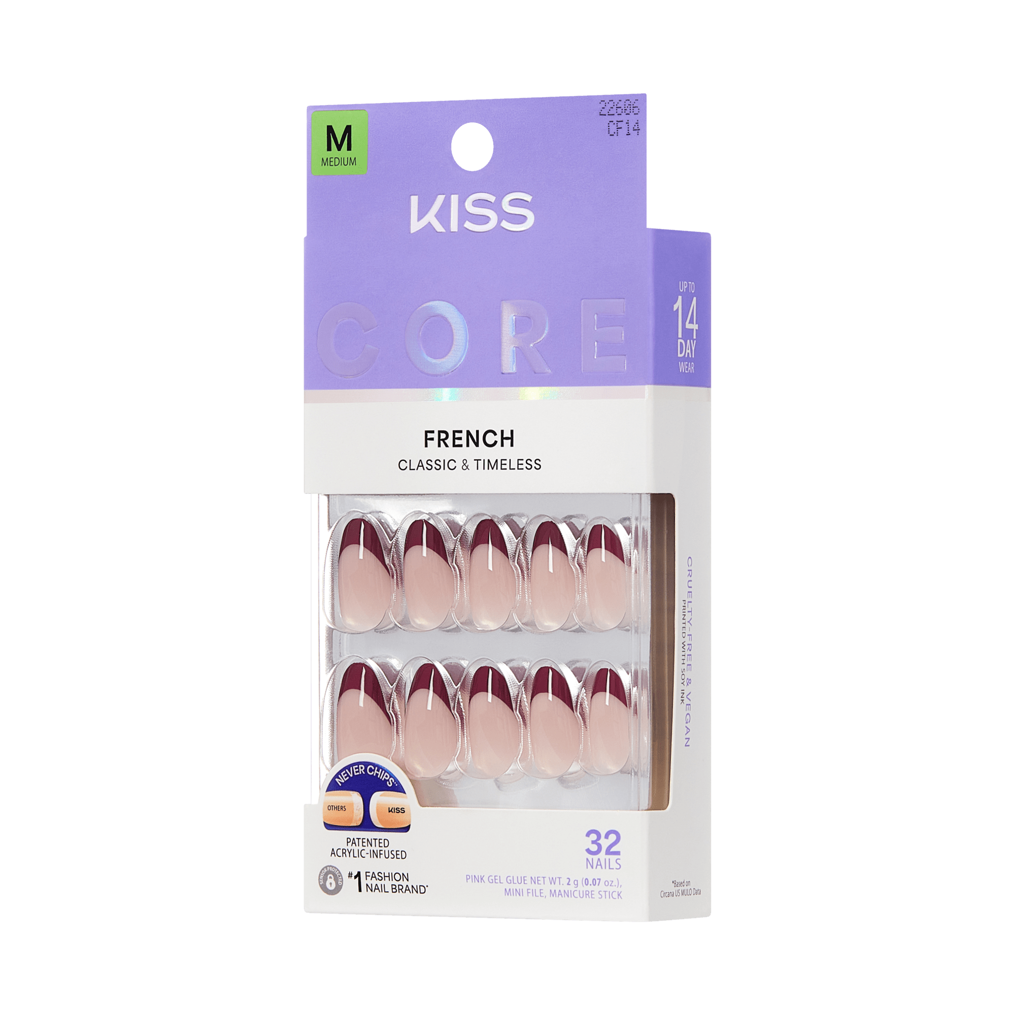 KISS Core French Classic &amp; Timeless Medium Fake Nails, 32 Count