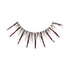 The image shows a unique and artistic necklace. The necklace features a series of elongated, thin, dark-colored spikes that fan outwards. Interspersed among these spikes are clusters of small, purple beads, adding a touch of color and contrast to the design. The overall appearance is striking and avant-garde, making it a statement piece of jewelry.