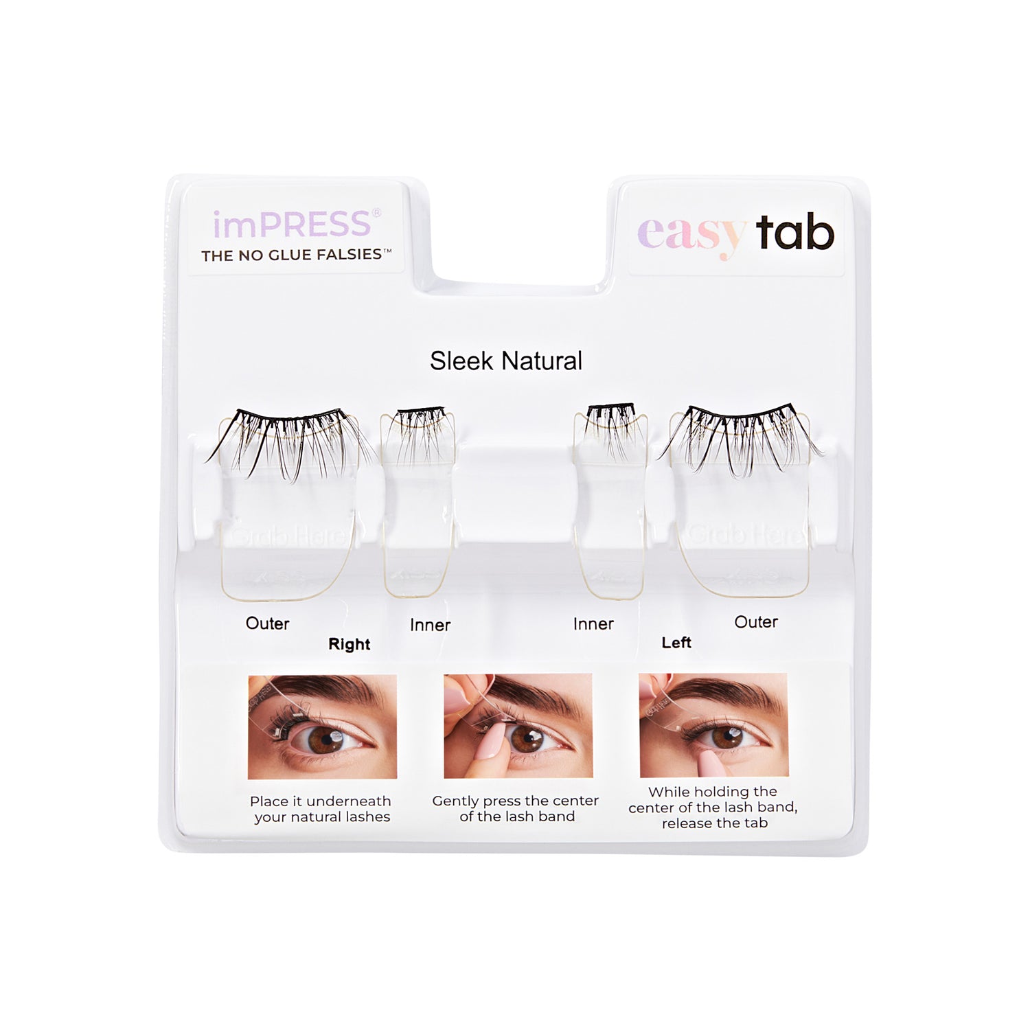 imPRESS easy tab Sleek Natural false lashes with application guide and instructions