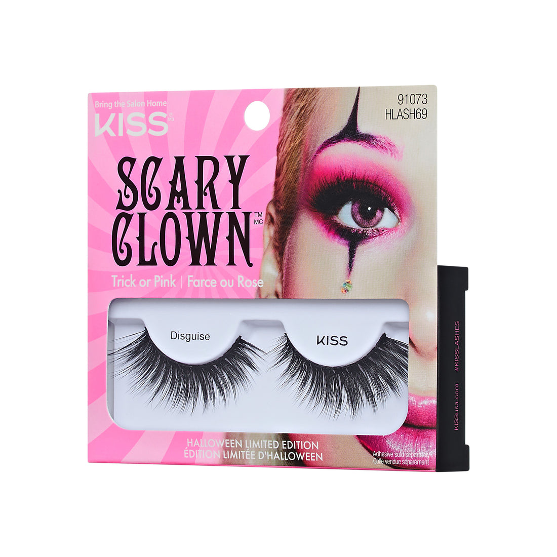 KISS Scary Clown Halloween false lashes in Disguise style with pink packaging.