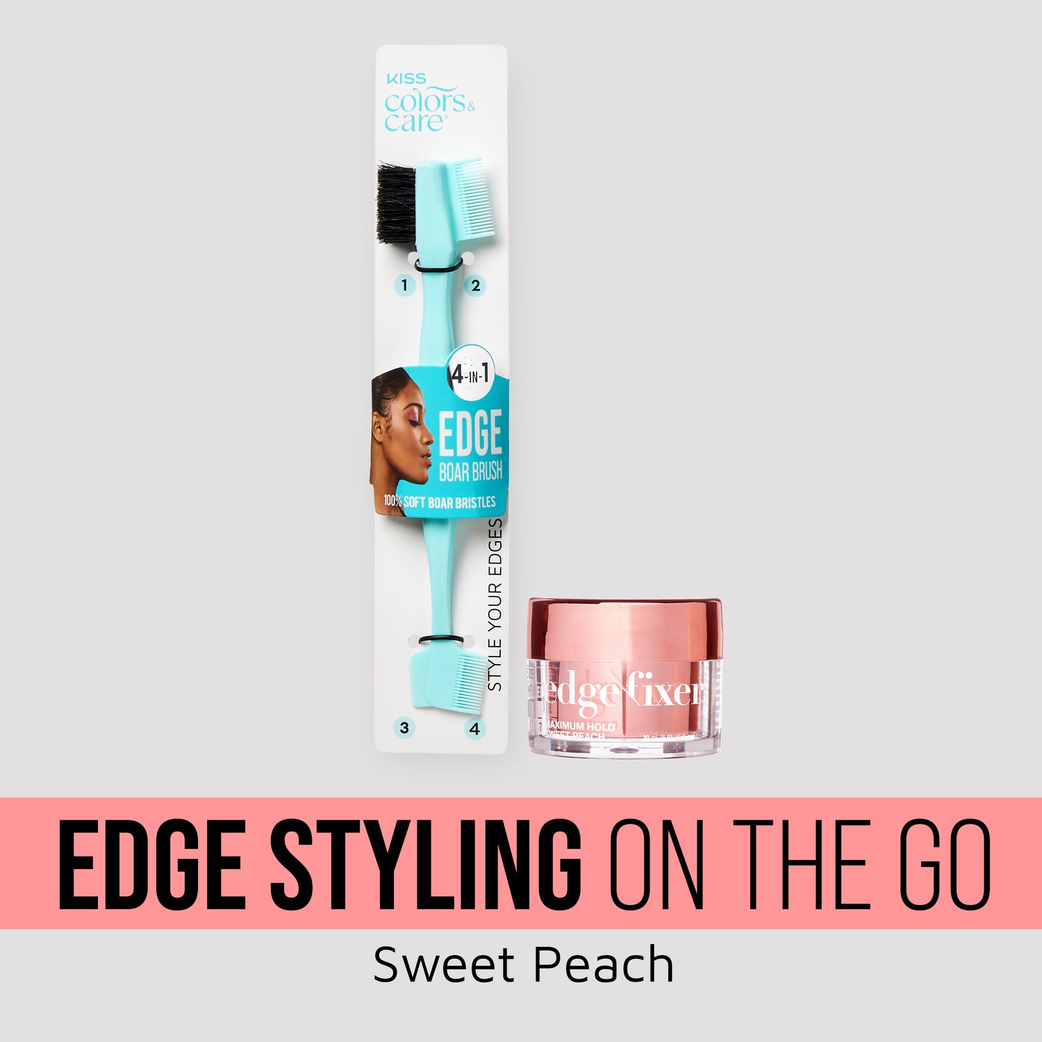 KISS Colors &amp; Care Edge Styling Kit with Edge Fixer gel in Sweet Peach