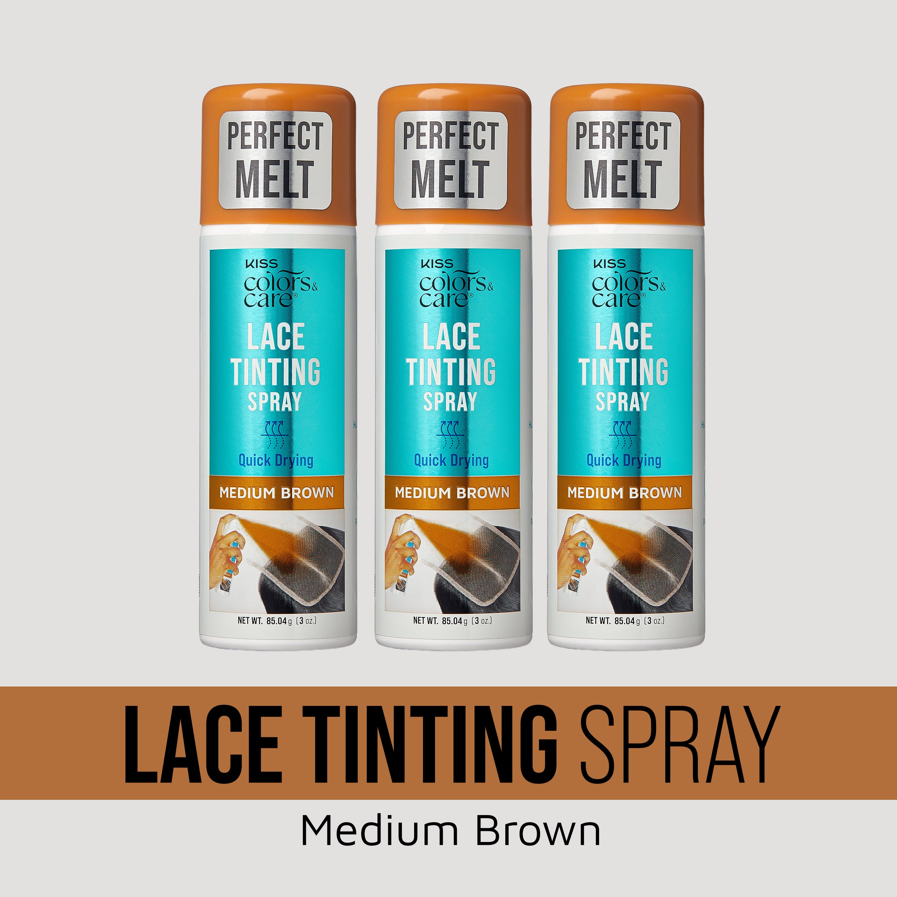 Kiss Colors &amp; Care Perfect Melt Lace Tinting Spray Medium Brown, 3oz bottles