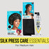 Kiss Colors & Care Silk Press Care Essentials set for medium hair with bonnet, wrap scarf, and heat protector spray.