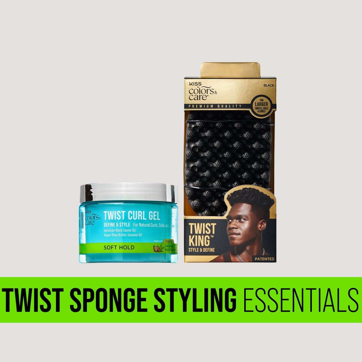 Kiss Colors &amp; Care Twist Curl Gel and Twist King sponge styling essentials bundle.