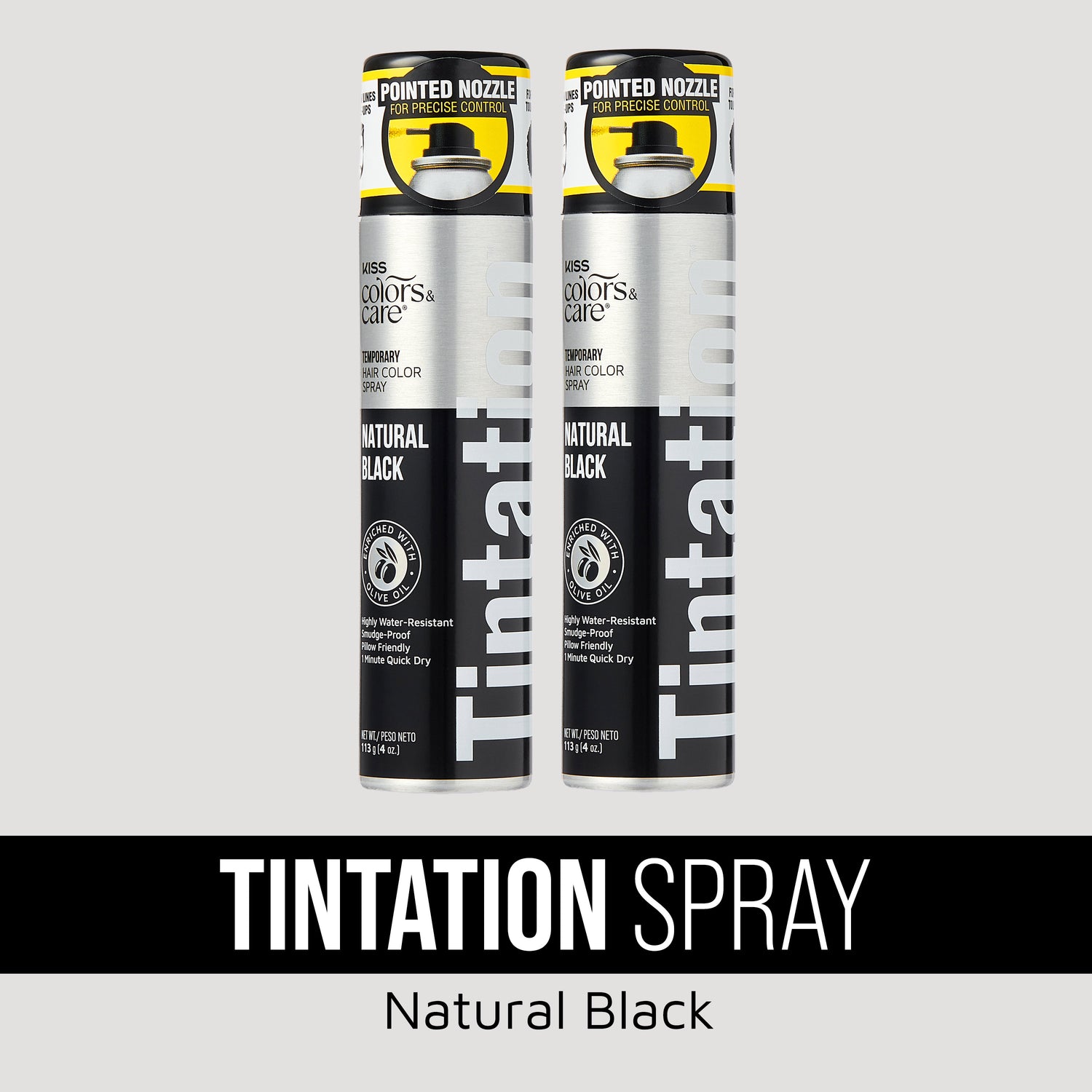 Miss Colors &amp; Care Tintation Spray Natural Black hair color spray, 2-pack with pointed nozzle