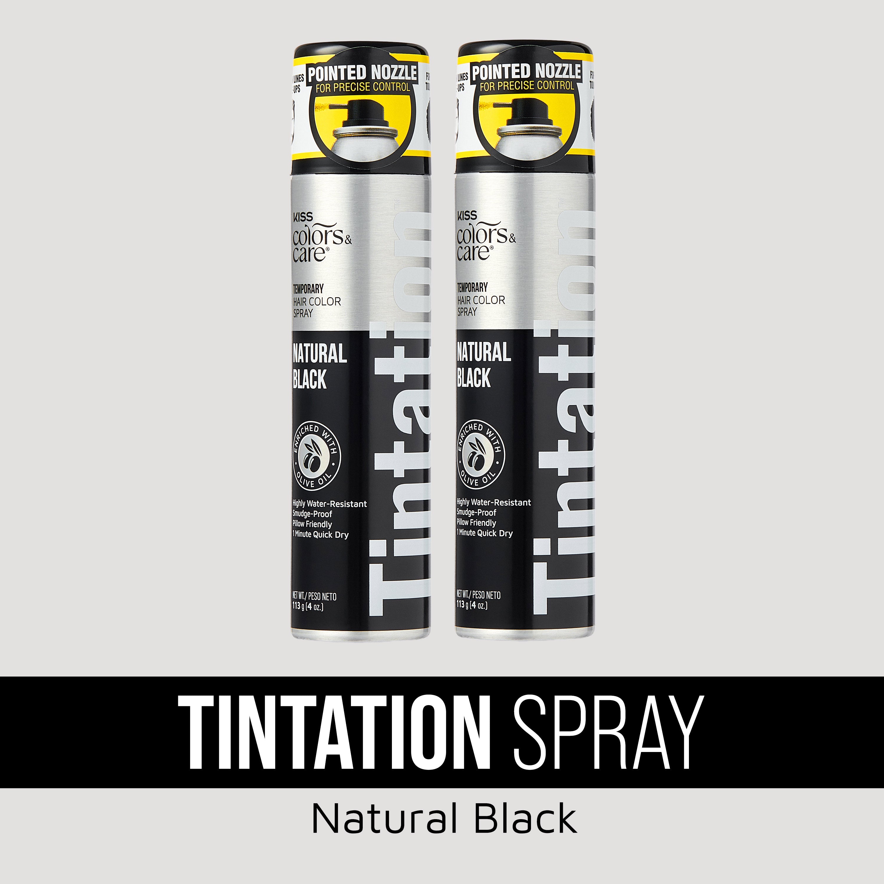 Miss Colors &amp; Care Tintation Spray Natural Black hair color spray, 2-pack with pointed nozzle