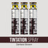 Three Tintation Spray cans in Darkest Brown with pointed nozzle for precise control.