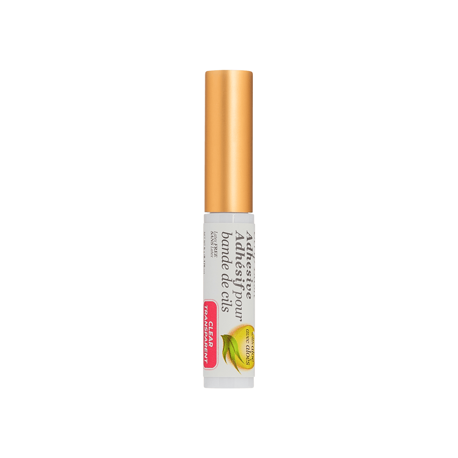 Roll-on adhesive for eyelashes with gold cap on a green background