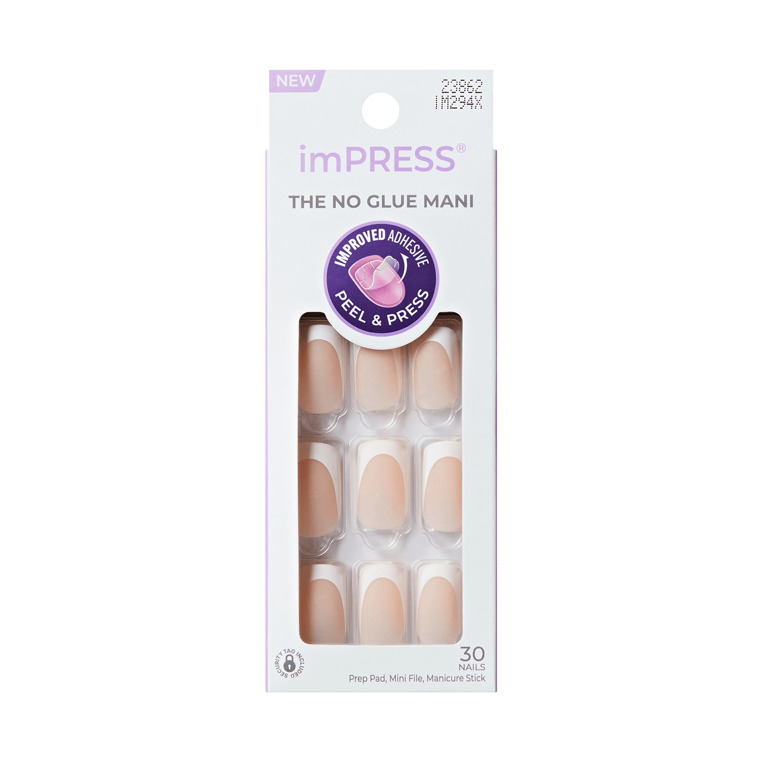 Impress Design No Glue Fake Press On Nails - Twist | French Tips, White, Medium, Squoval, Manicure